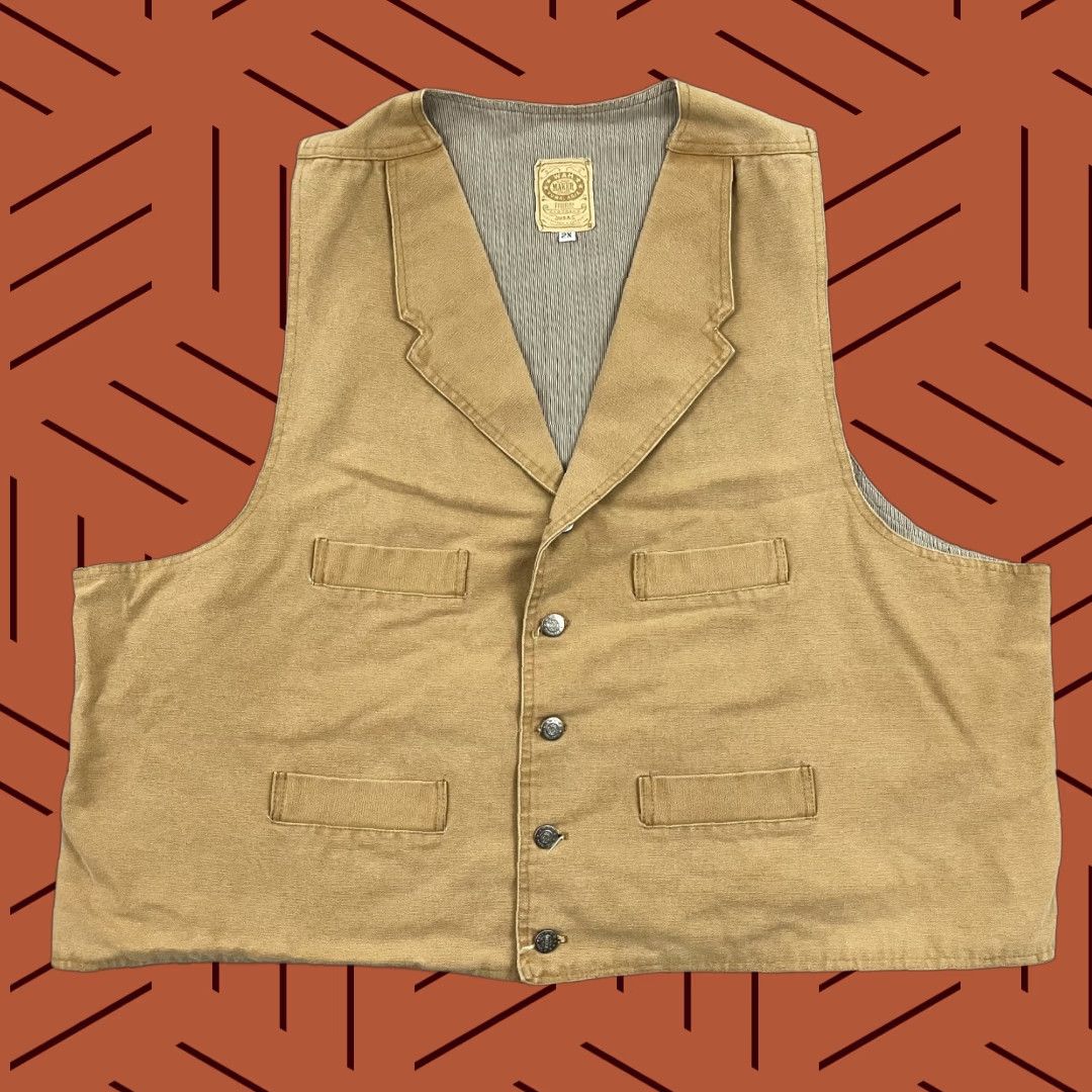Vintage V Wah Maker Frontier Vest Adult Mens 2X Brown Canvas Western Cowboy Buckle Back Vest Size US XXL / EU 58 / 5 - 1 Thumbnail