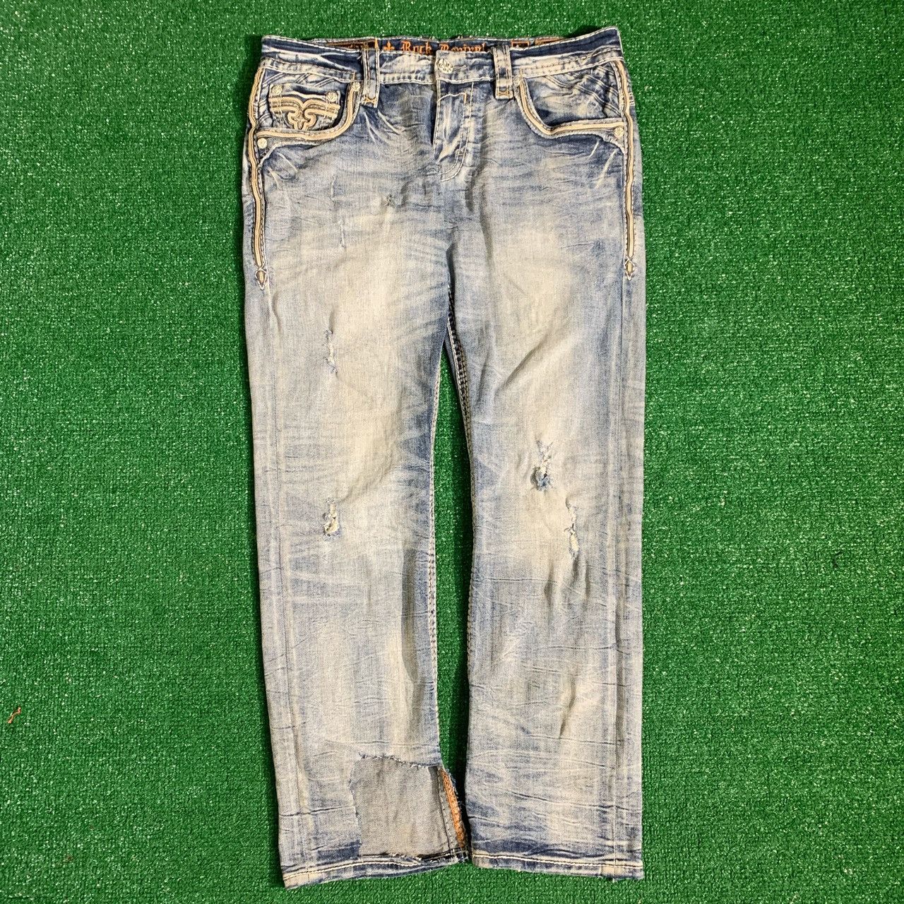Rock Revival Crazy Y2K Thrashed Rock Revival Light Wash Jeans Size 36 Size US 36 / EU 52 - 1 Thumbnail