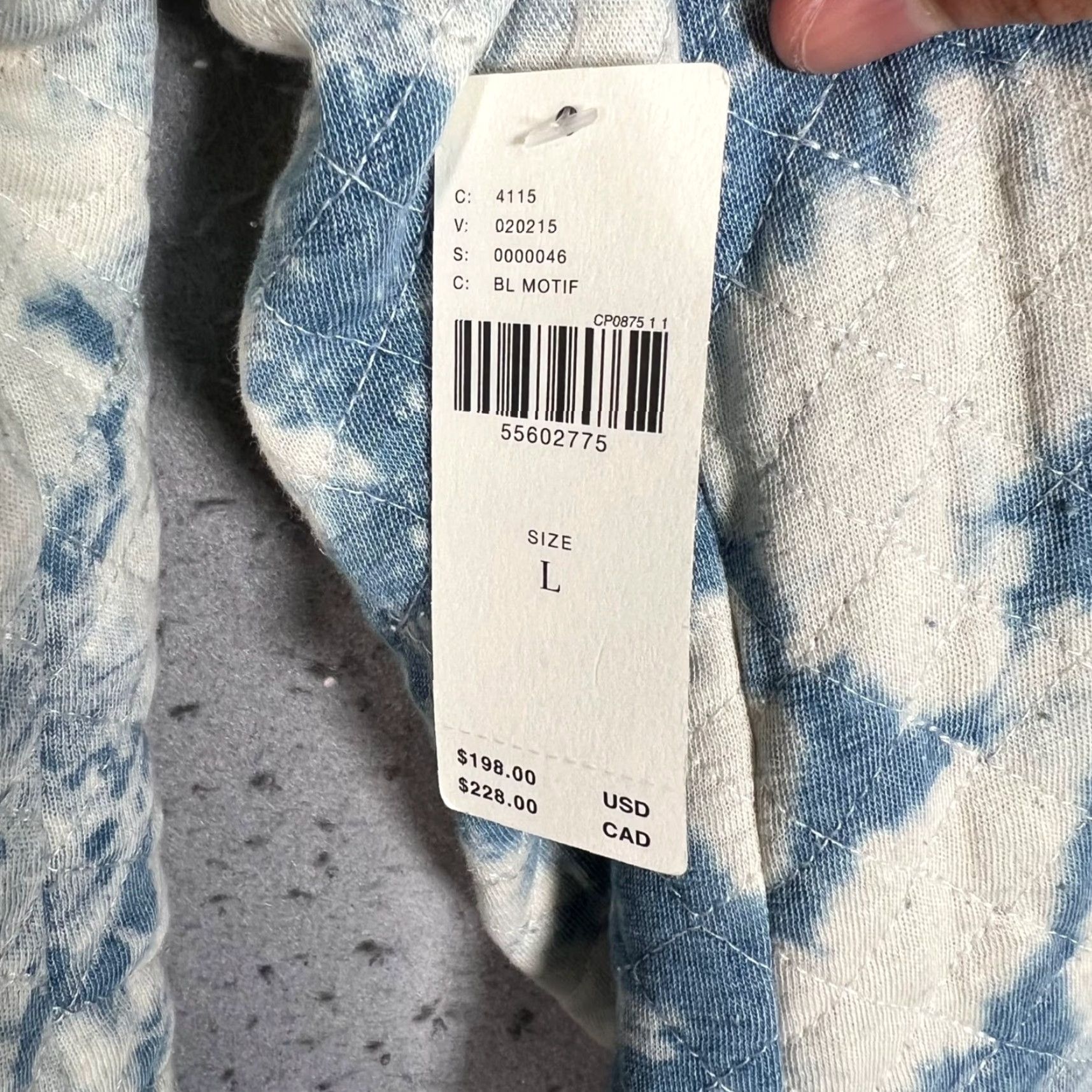 Vintage Marrakech Womens L Tie-Dye Quilted Moto Jacket Blue White Cotton-Linen Blend Shirt Size L / US 10 / IT 46 - 4 Thumbnail