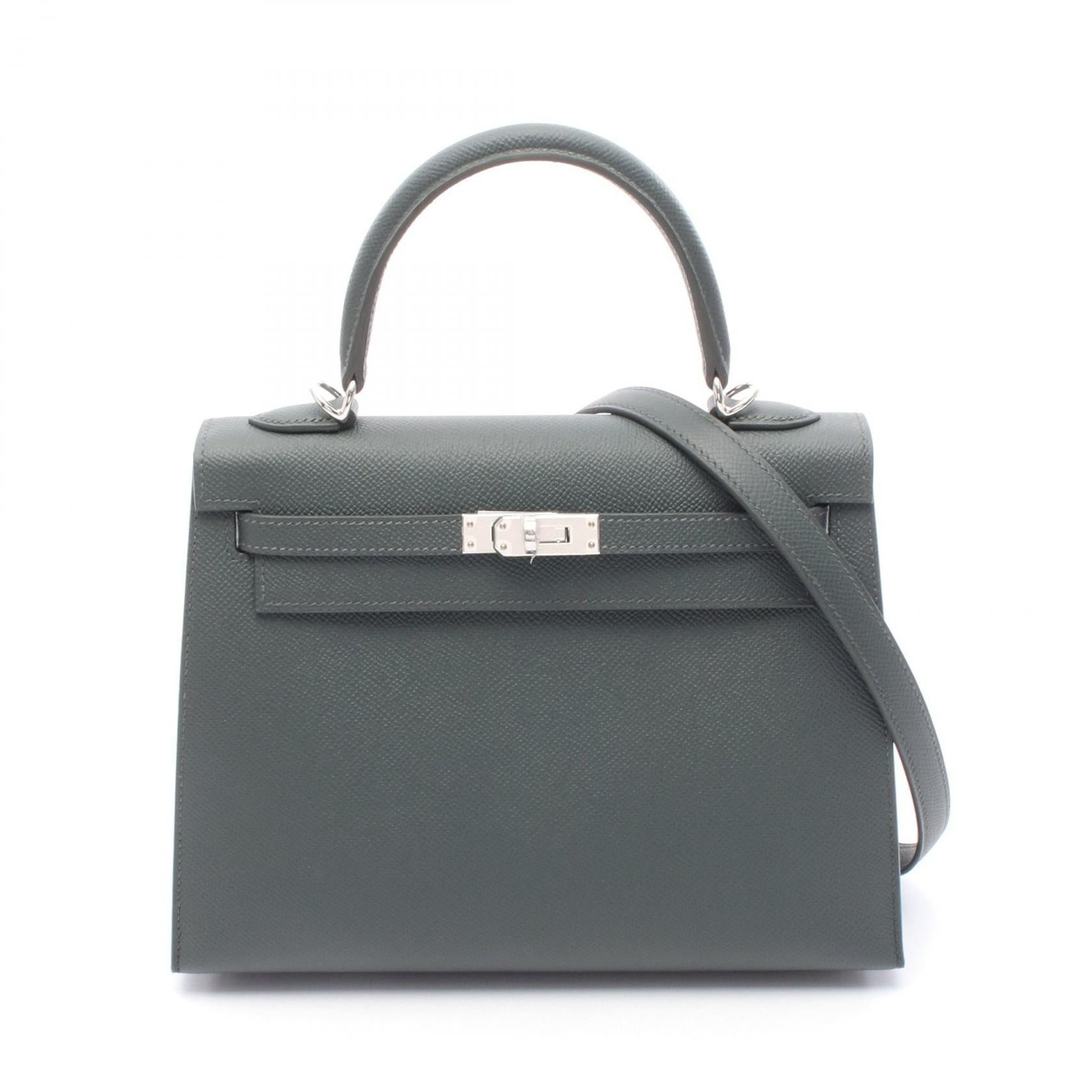 Hermes Hermes Kelly 25 Vale Mangrove Handbag Veau Epsom Gray Green Silver Hardware Outside Sewing K Stamp Size ONE SIZE - 1 Thumbnail