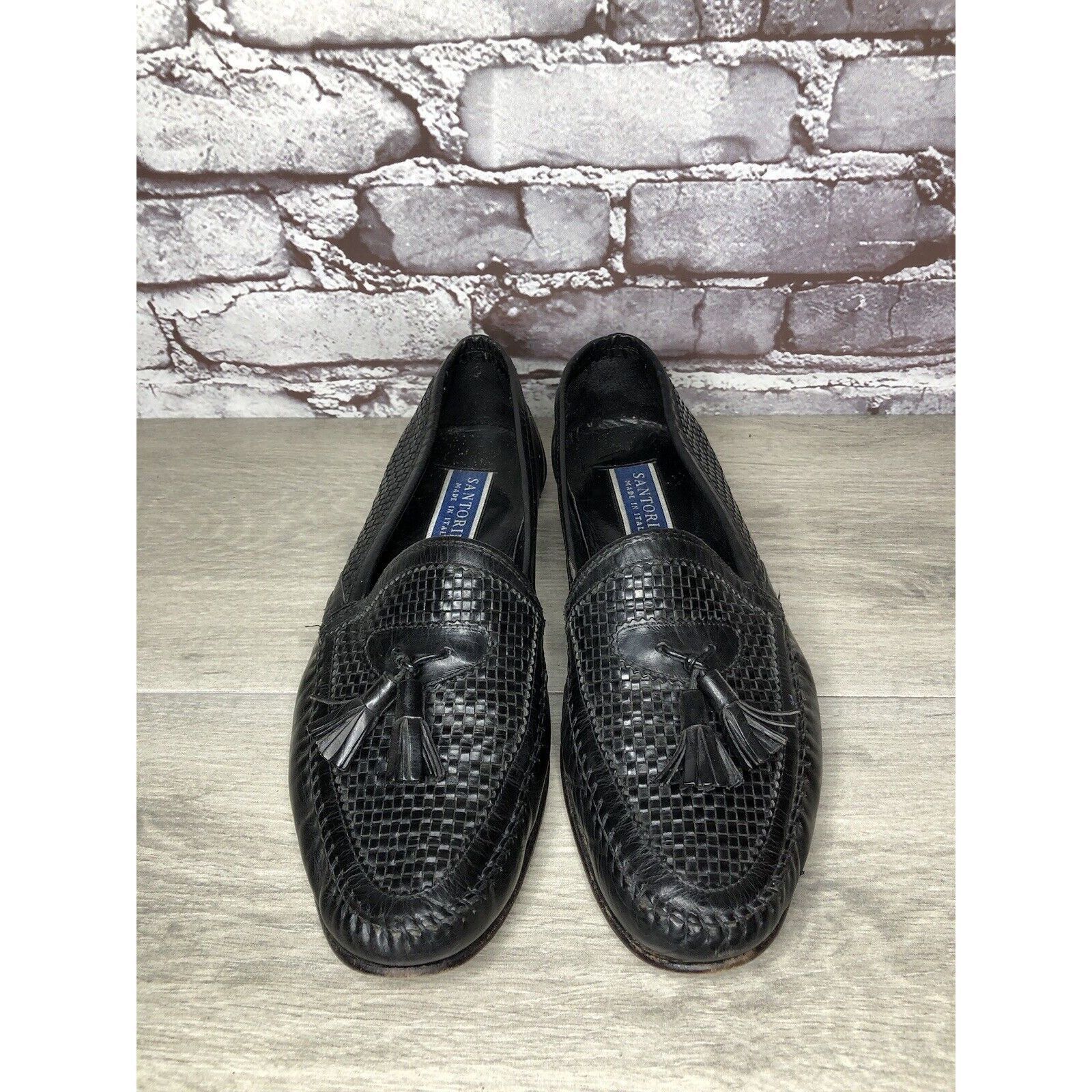 Other Santorini Black Leather BasketWeaves Woven Tassel Loafers Me Size US 9.5 / EU 42-43 - 14 Thumbnail