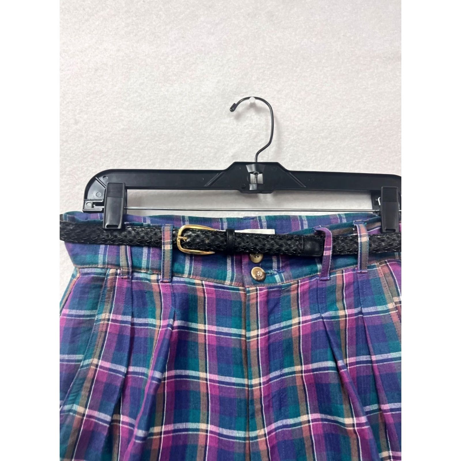 Vintage VINTAGE Paris Sport Club Plaid High-Waisted Pants Womens 10 Purple Ramie Rayon Belt Size 32" / US 10 / IT 46 - 6 Thumbnail