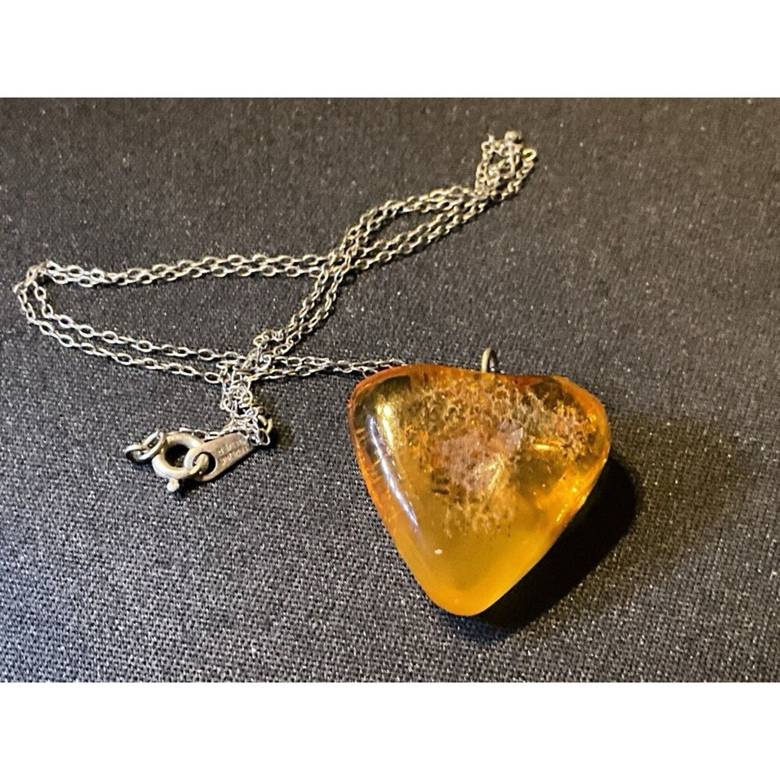 Other Vintage Sterling Amber Heart Pendant Necklace 16in Size ONE SIZE - 1 Thumbnail