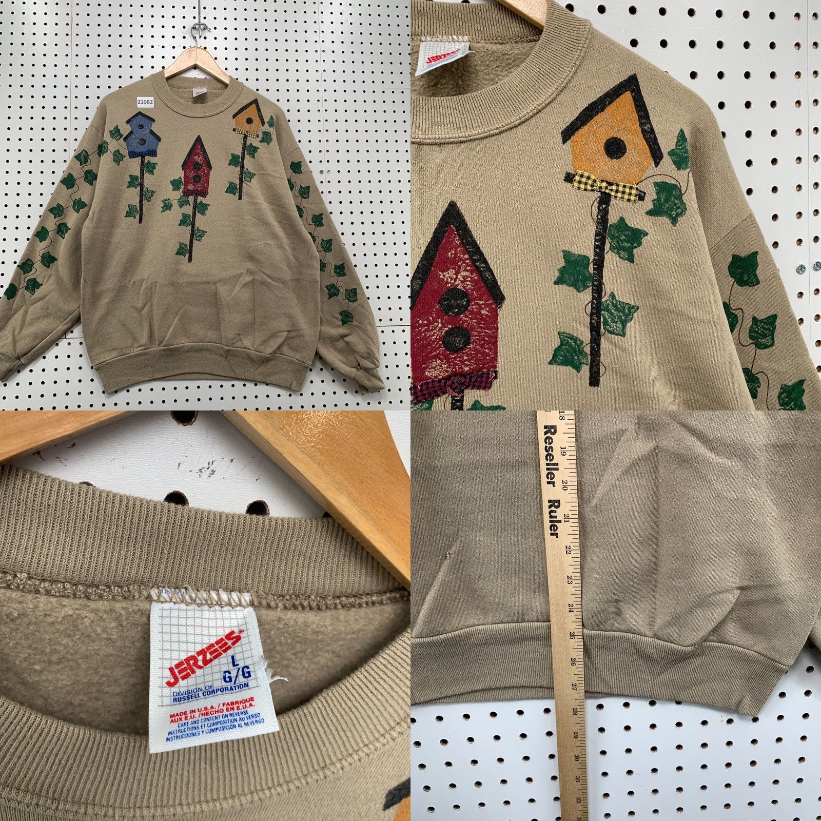 Jerzees VINTAGE Birdhouse Leaf Sweatshirt Brown Mens L Crewneck Pullover 90s Jerzees Canvas Pullover Size US L / EU 52-54 / 3 - 8 Thumbnail
