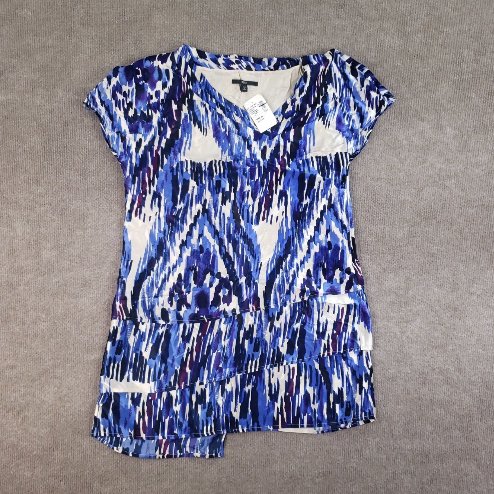 Hugo Boss HUGO BOSS Blue White Layered Cap Sleeve Silk Blouse Shirt Womens Size 2 Pullover Size XS / US 0-2 / IT 36-38 - 2 Thumbnail