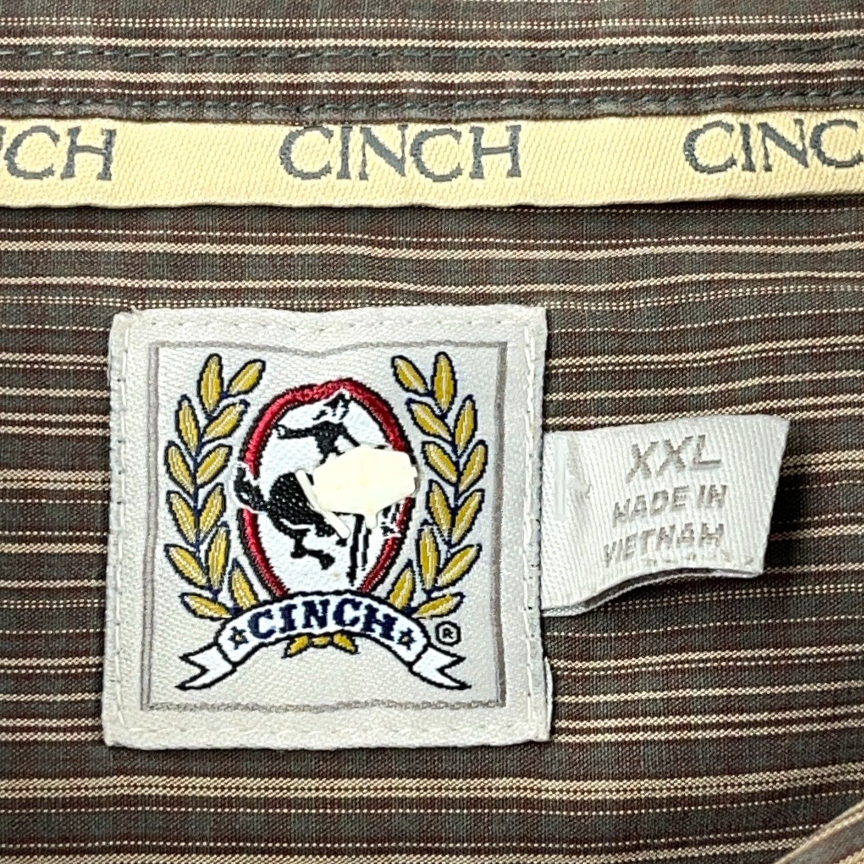 Vintage Cinch Shirt Men XXL 2XL Brown Striped Button Up Western Cowboy Pocket Dress Size 48R - 3 Thumbnail