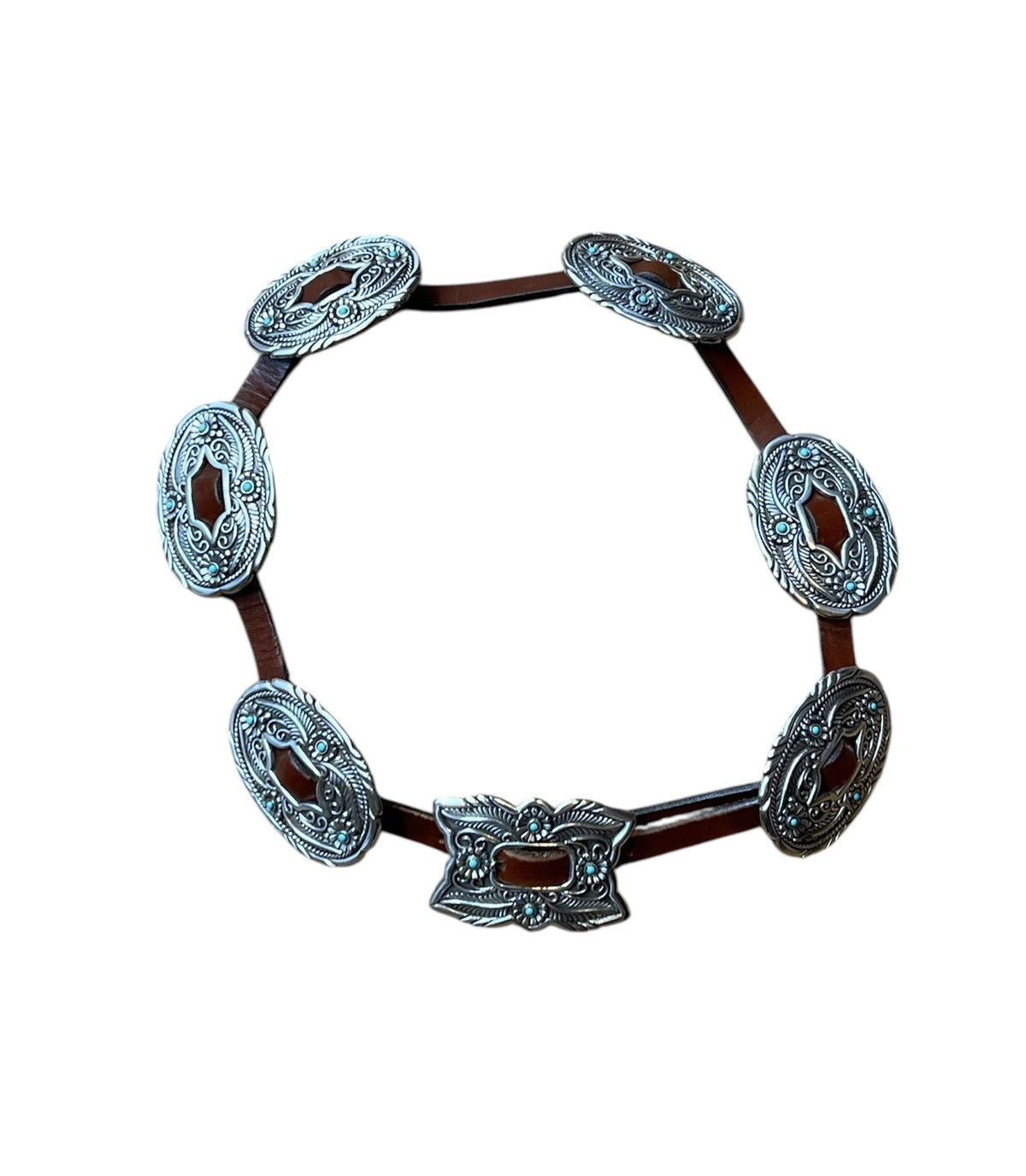 Justin Justin Silver-Tone Concho Concha Cowhide Leather Belt 29-32 Size ONE SIZE - 1 Thumbnail