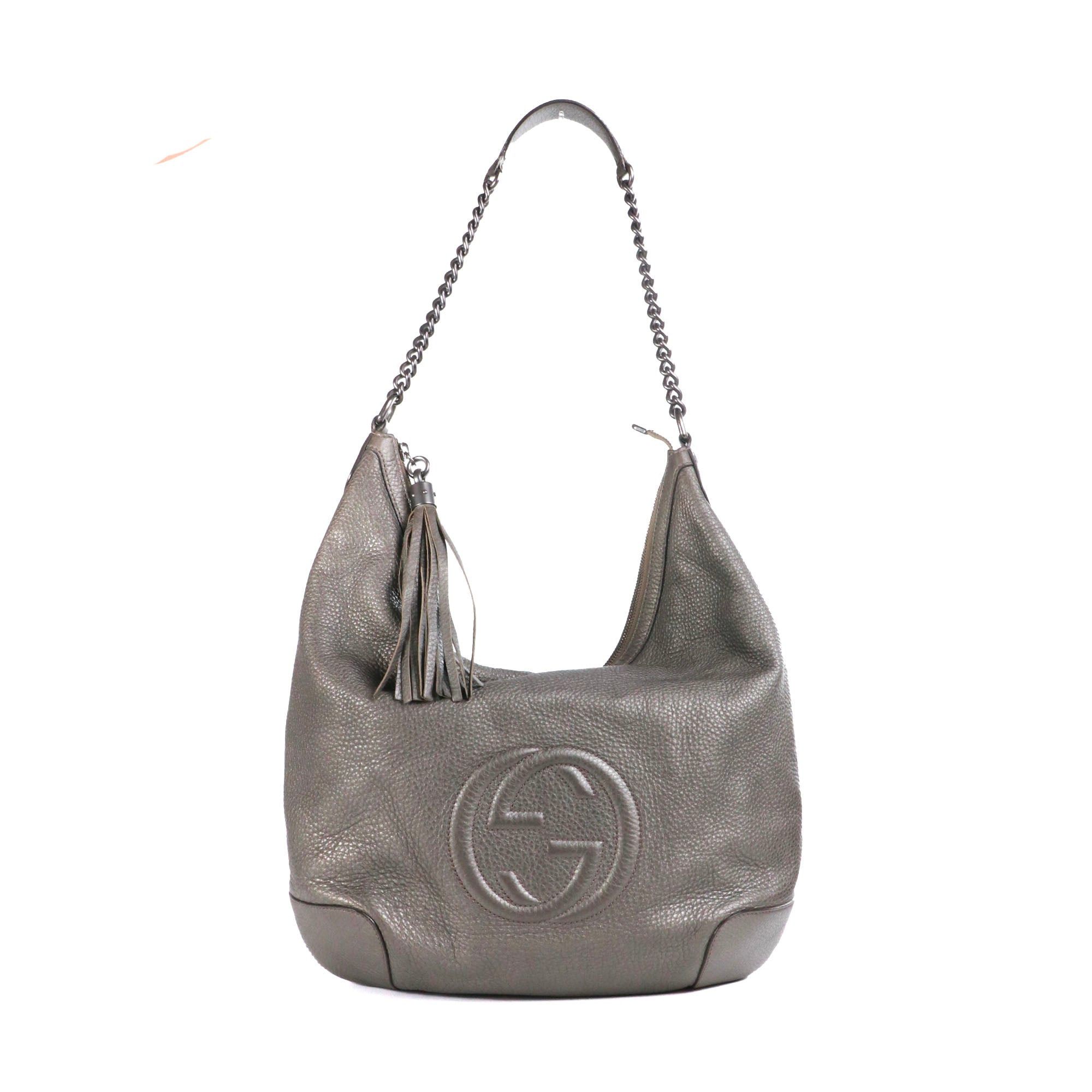 Gucci GUCCI - Gucci Soho tote bag in silver grained leather Size ONE SIZE - 1 Thumbnail