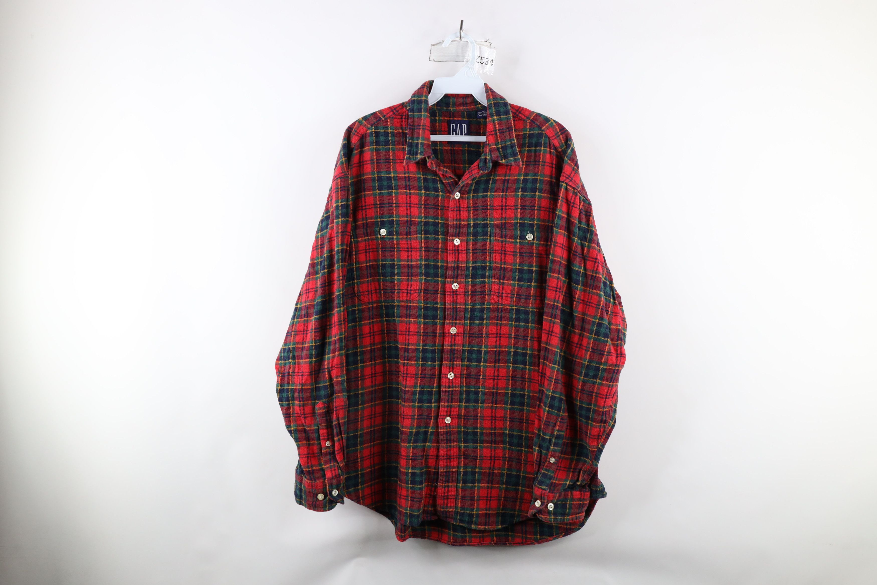 Gap × Vintage Vintage 90s Gap Flannel Button Shirt Red Plaid Cotton Size US L / EU 52-54 / 3 - 1 Thumbnail