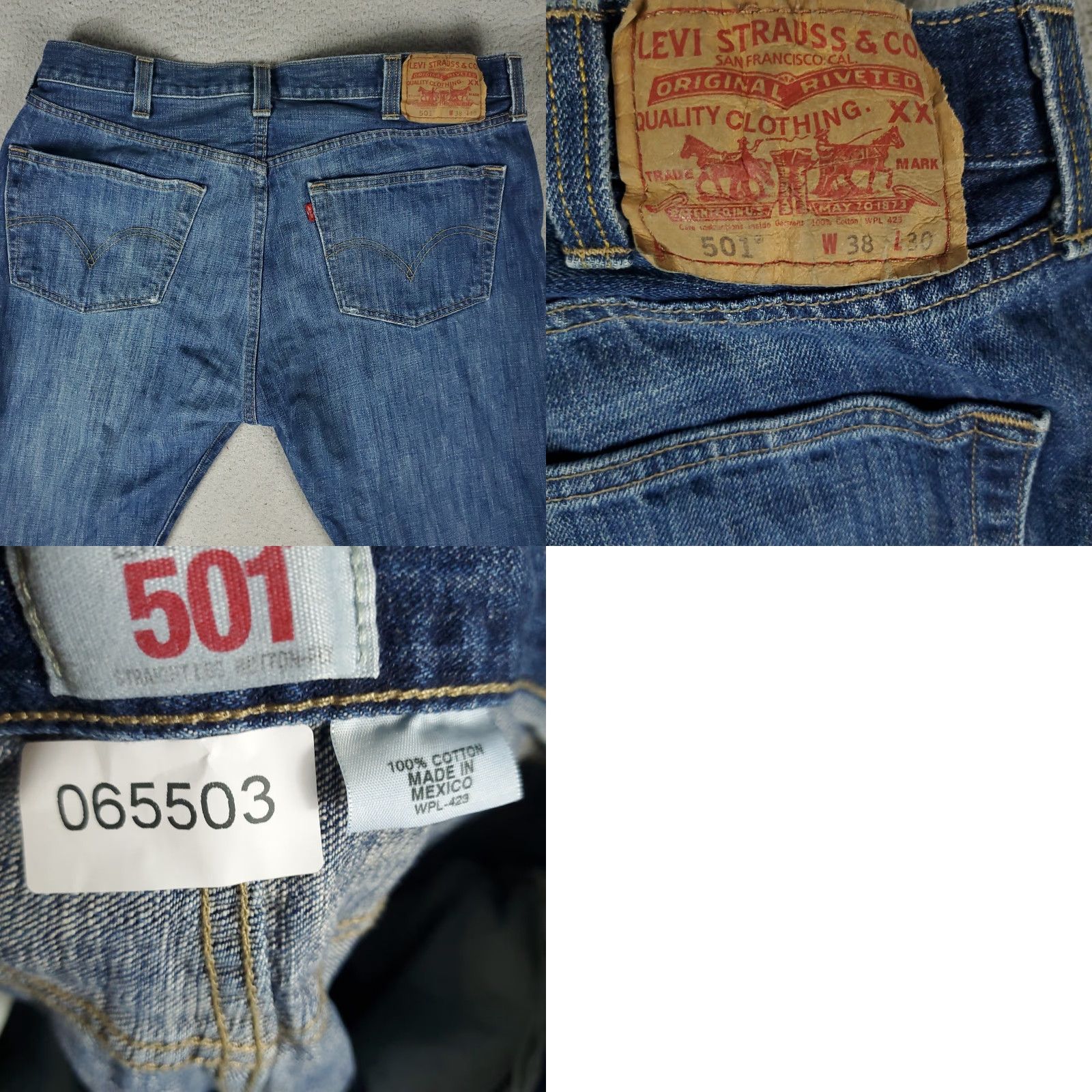 Levi's Levis 501 Jeans Men 38x30 Blue Denim Button Fly Straight Leg Regular Fit Casual Pants Size US 38 / EU 54 - 8 Thumbnail