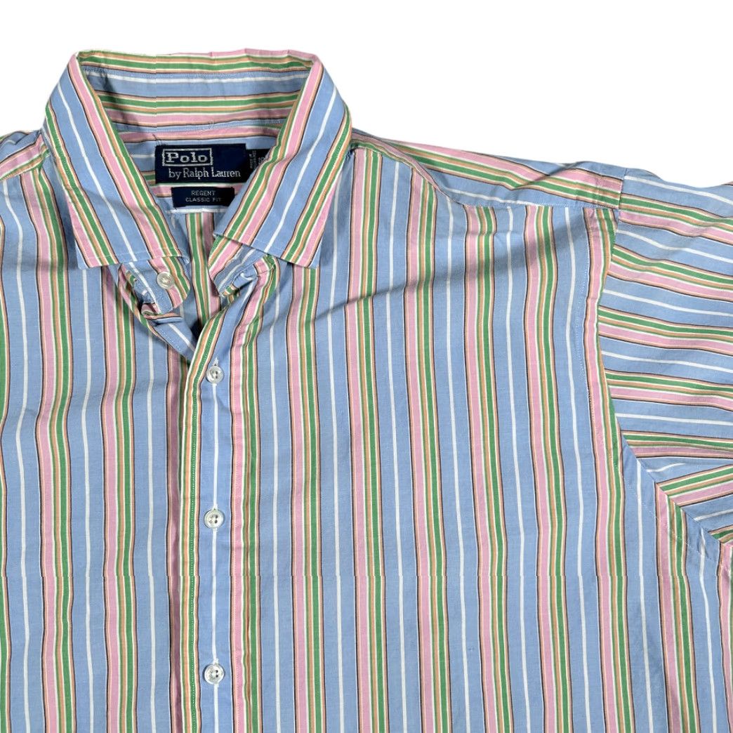 Polo Ralph Lauren VINTAGE Polo Ralph Lauren Shirt Adult 2XL Blue Pastel Rainbow Striped Preppy 90s Mens Size US XXL / EU 58 / 5 - 2 Thumbnail