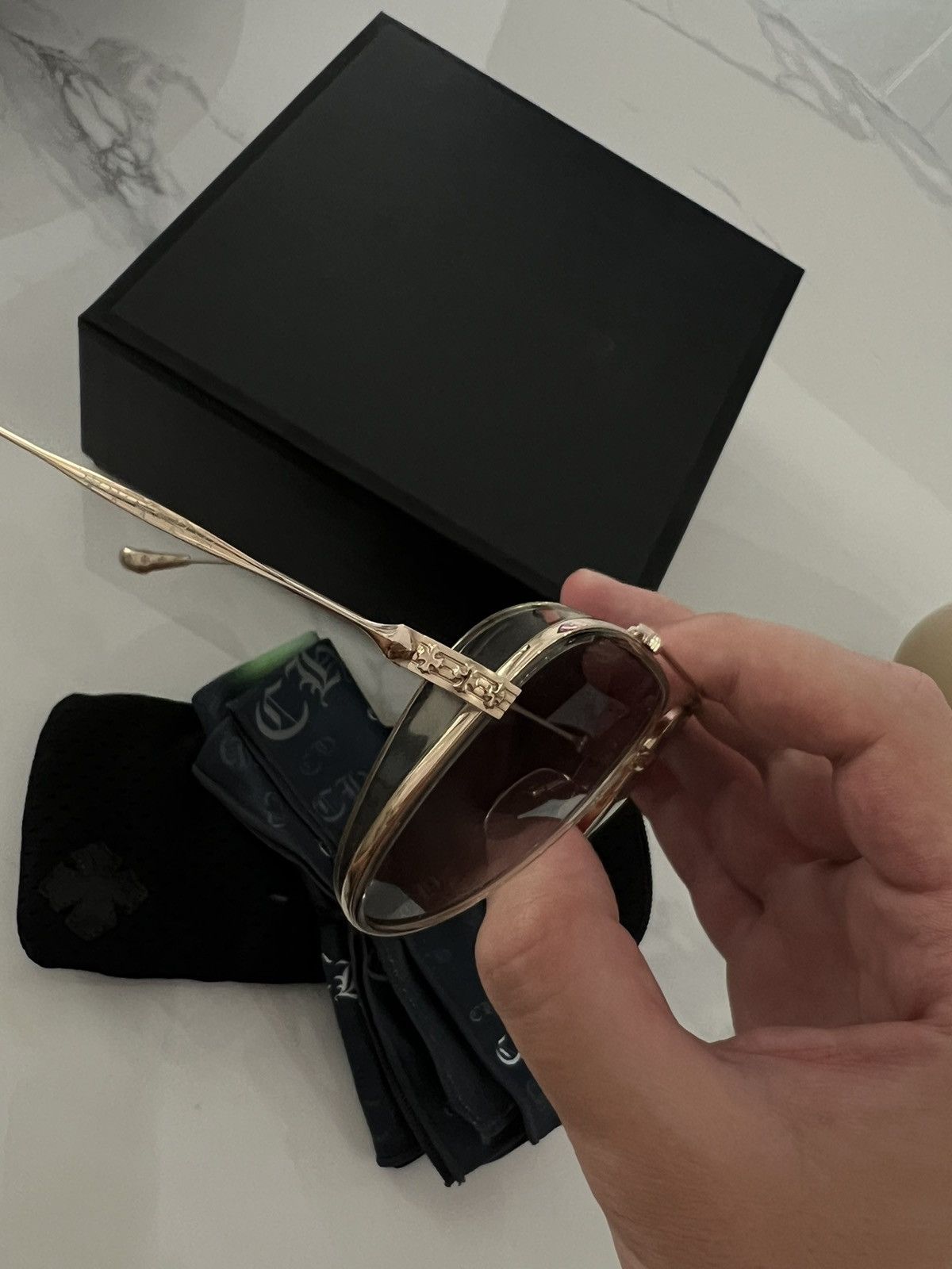 Chrome Hearts Chrome Hearts „Whisker Biscuit“ Gold Aviator Glasses Size ONE SIZE - 8 Thumbnail