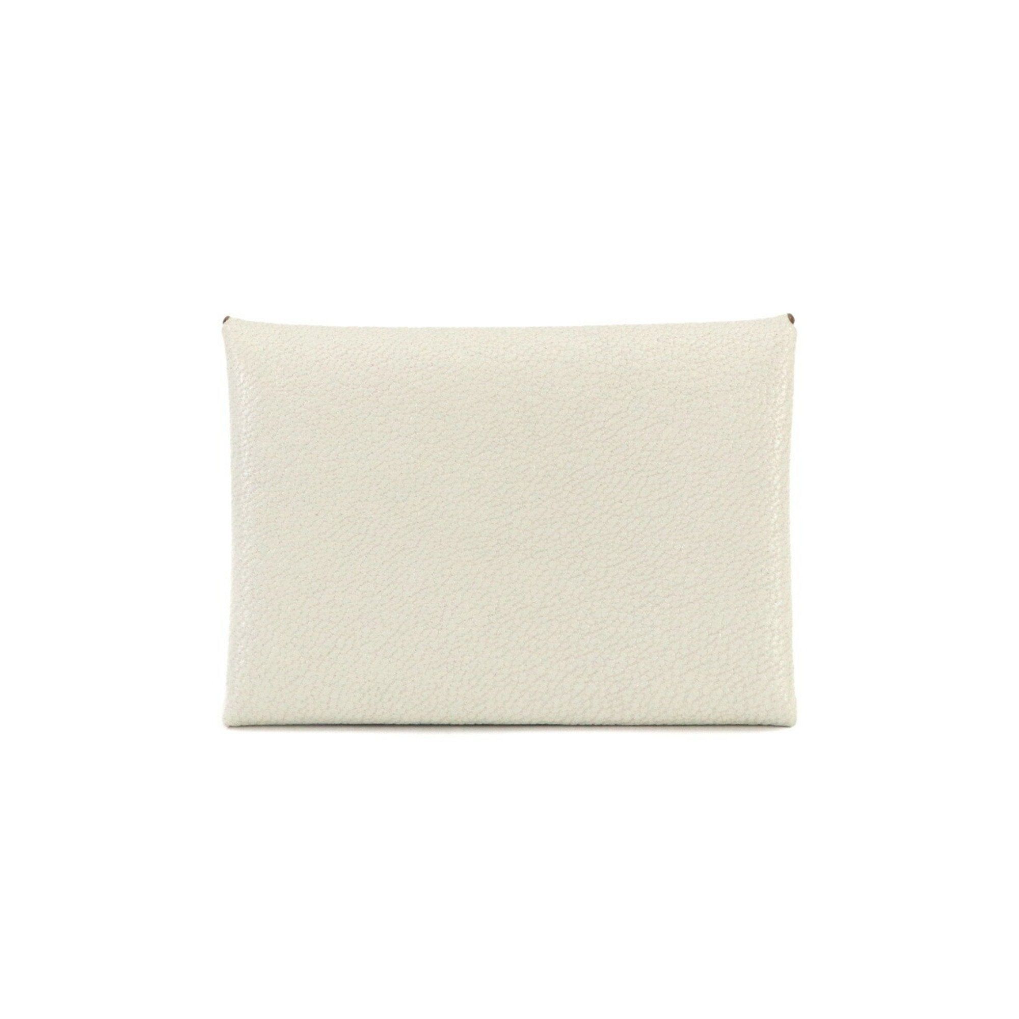 image of Hermes Calvi Duo Verso Card Case Chevre Mushroom B Stamp Silver Hardware, Women's