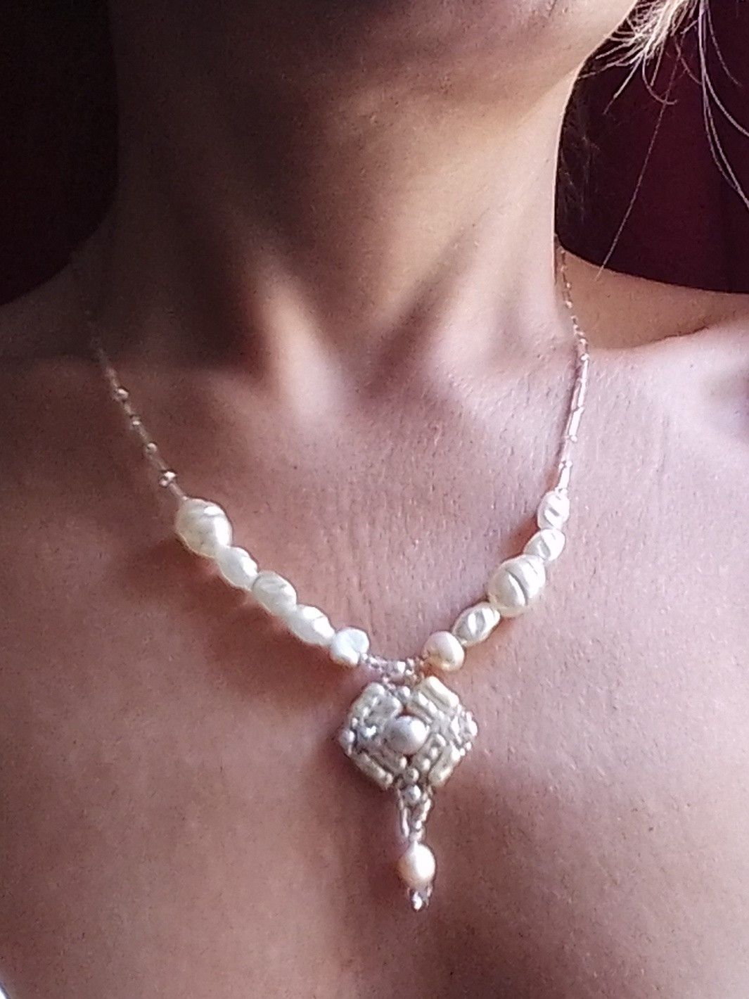 Handmade Glam necklace with pendant Natural freshwater pearls Size ONE SIZE - 9 Thumbnail