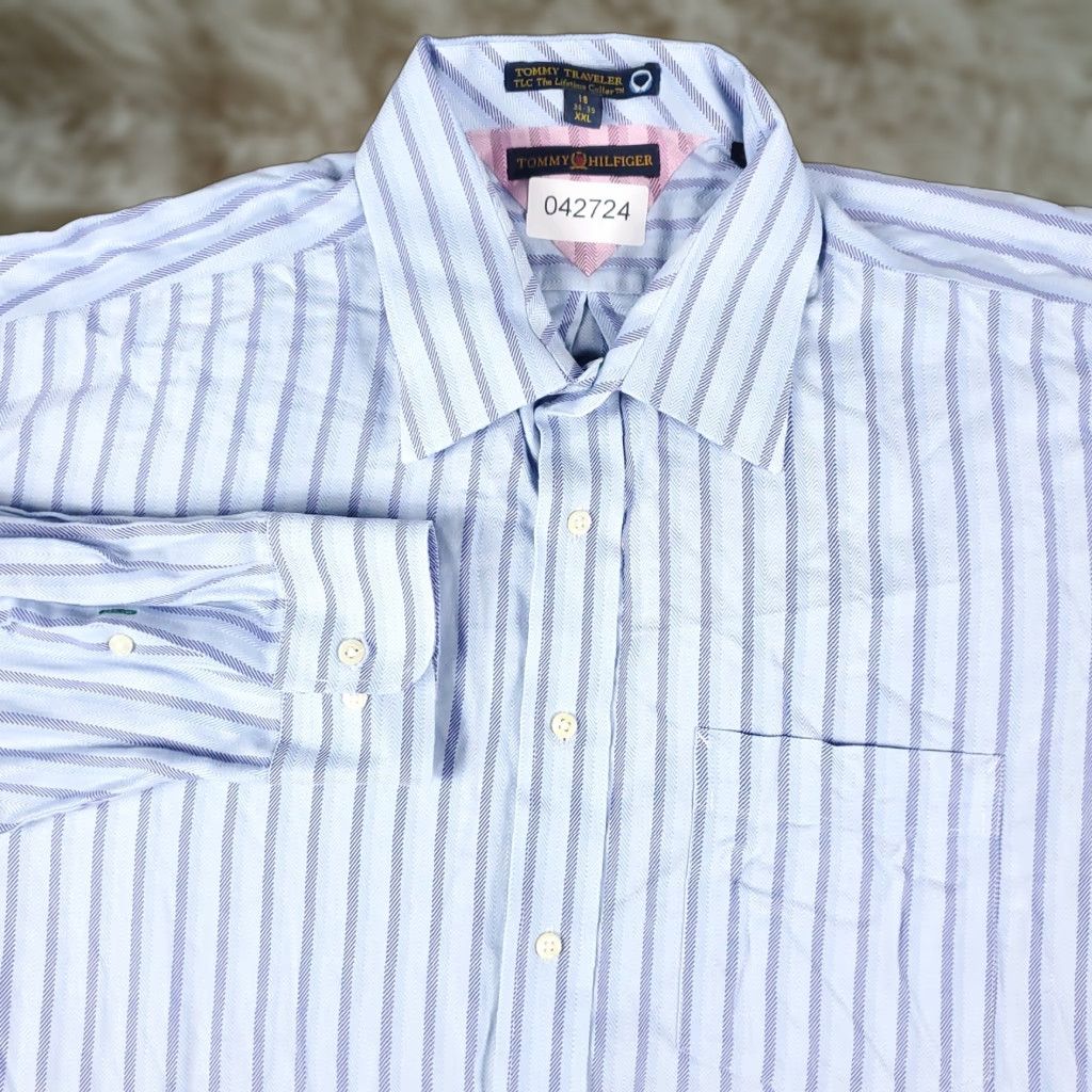 Tommy Hilfiger Tommy Hilfiger Casual Button-Up Shirt Mens 2XL Blue Striped Long Sleeve Preppy Size US XXL / EU 58 / 5 - 1 Thumbnail