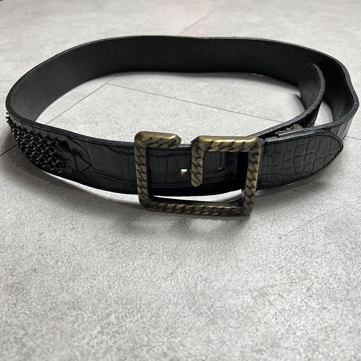 image of Archival Clothing x Jean Paul Gaultier G Chain Handshake Buckle Belt in Black, Men's