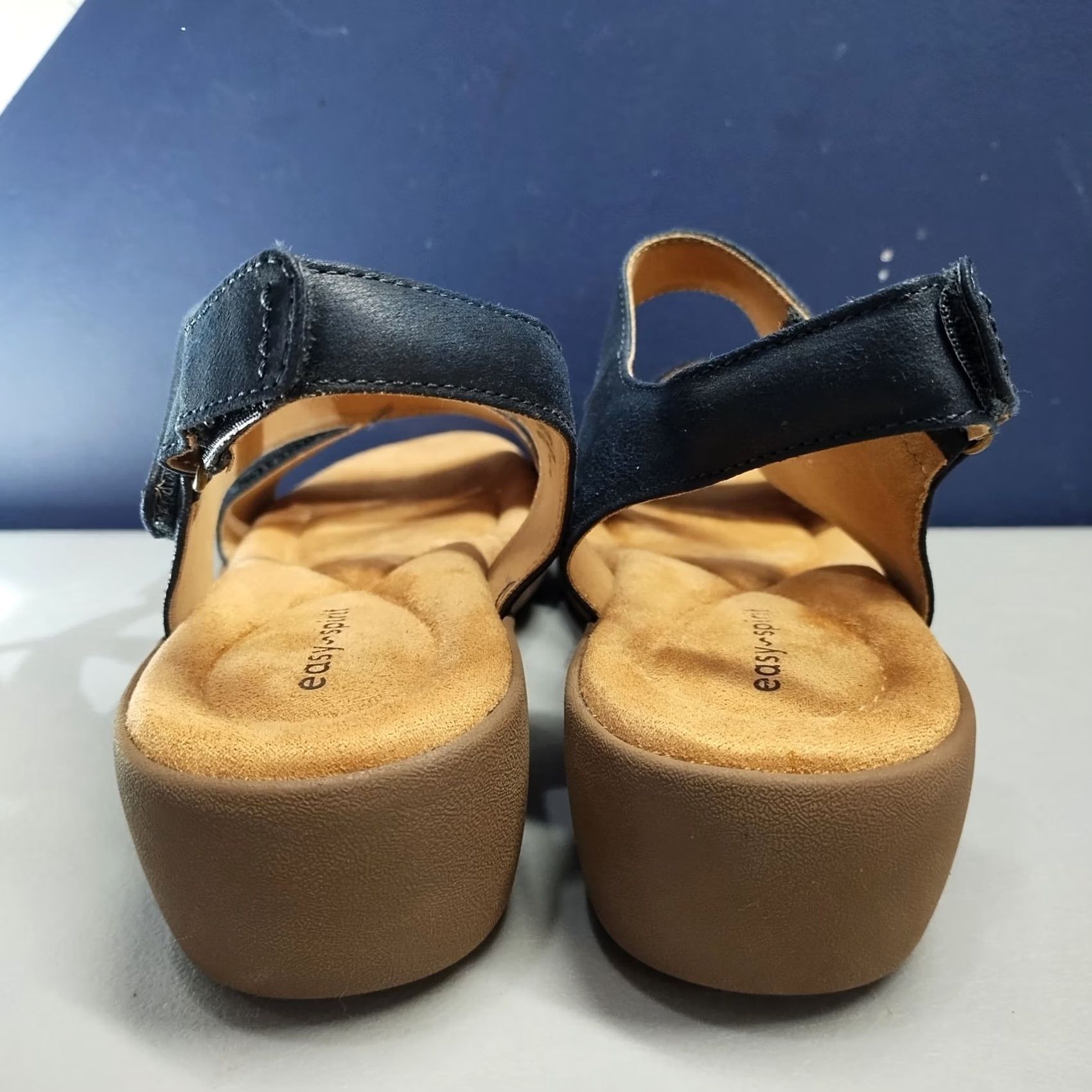 Vintage Easy Spirit Kimberly Wedge Sandals Womens US 10M Blue Brown Open Toe Hook & Loop - Comfort & Style Size US 10 / IT 40 - 5 Thumbnail