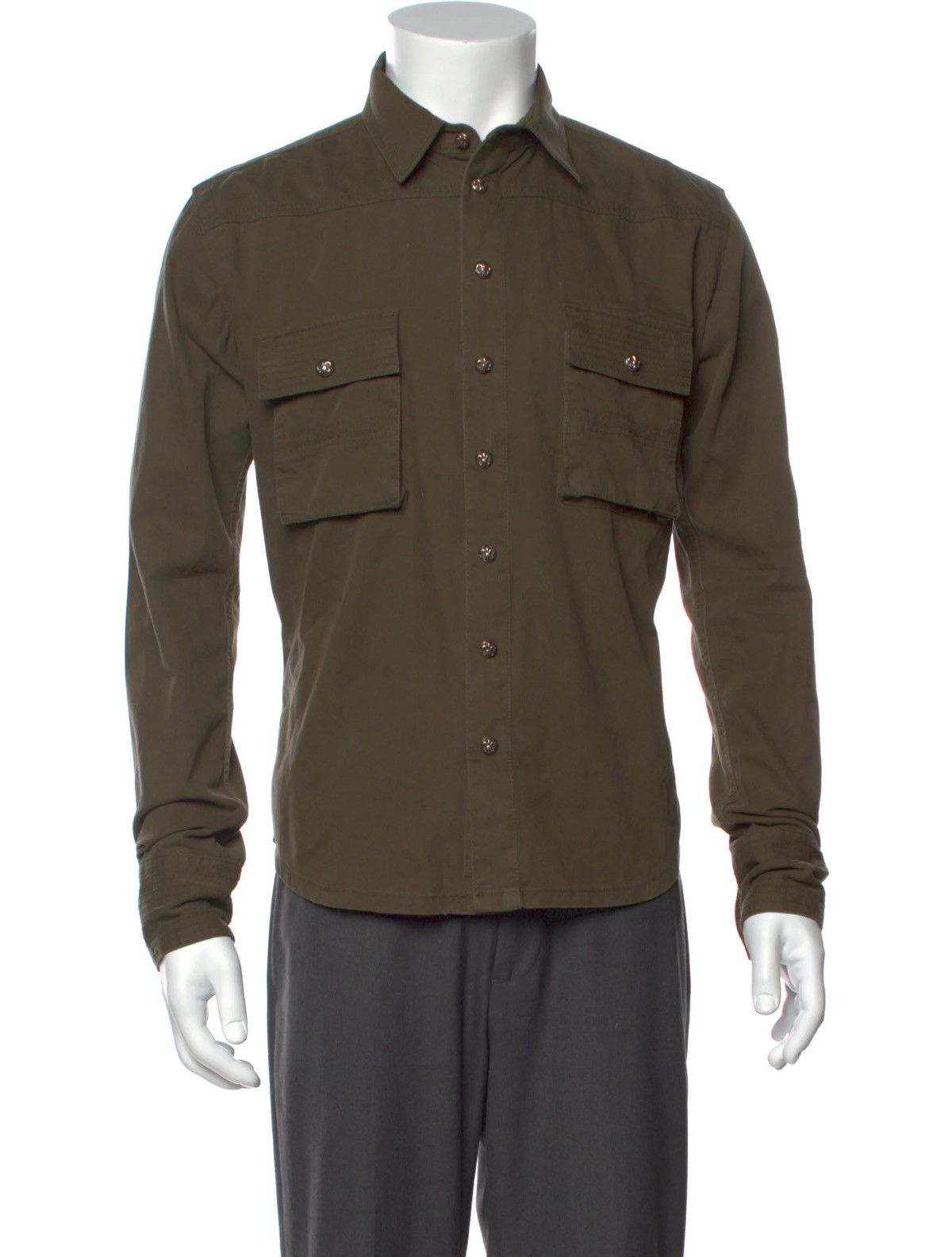 image of Chrome Hearts Military Green Button Down - S in Miltary Green, Men's (Size Small)
