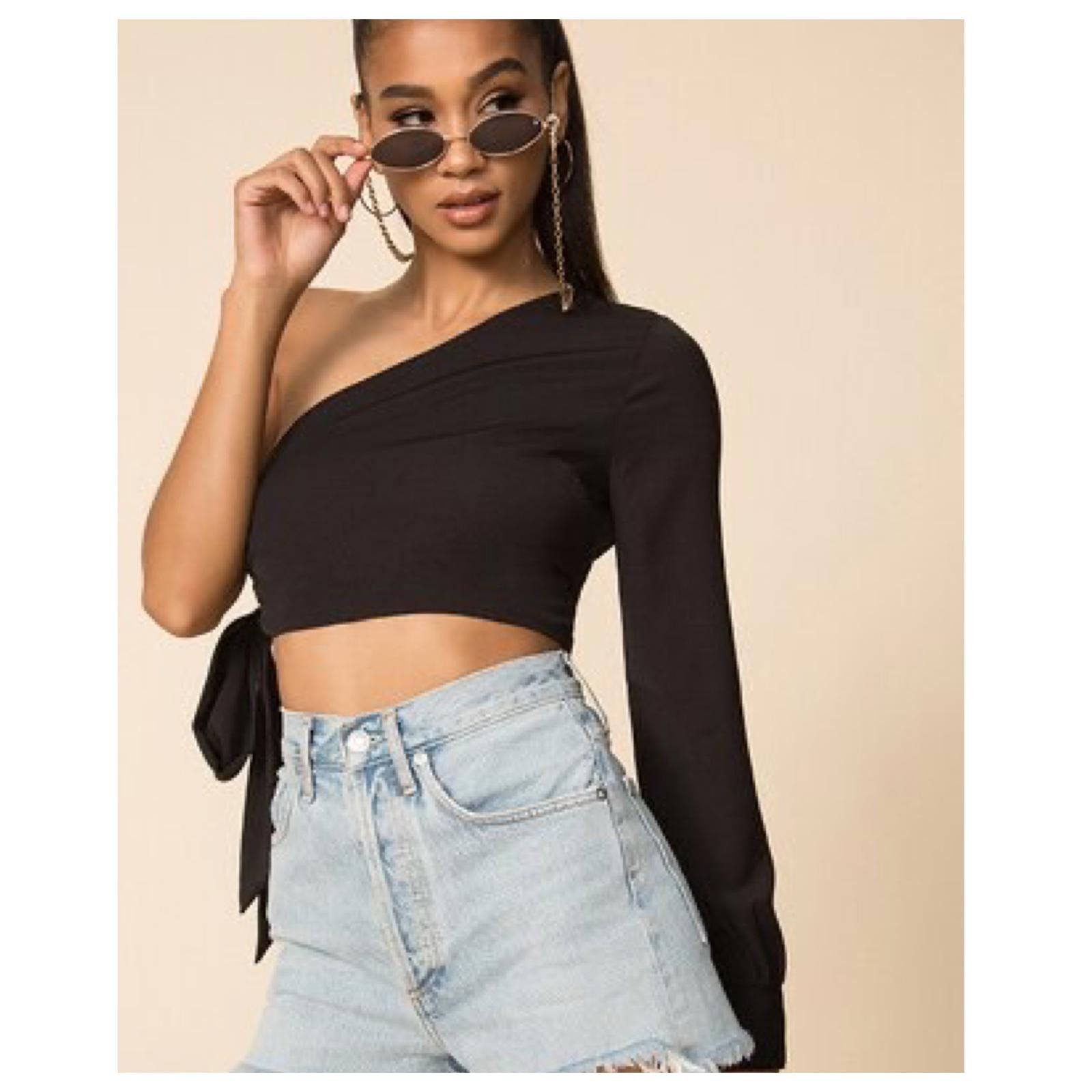 REVOLVE × superdown NWT Superdown Charlotte One Shoulder Crop Top Black Womens S Size S / US 4 / IT 40 - 1 Thumbnail