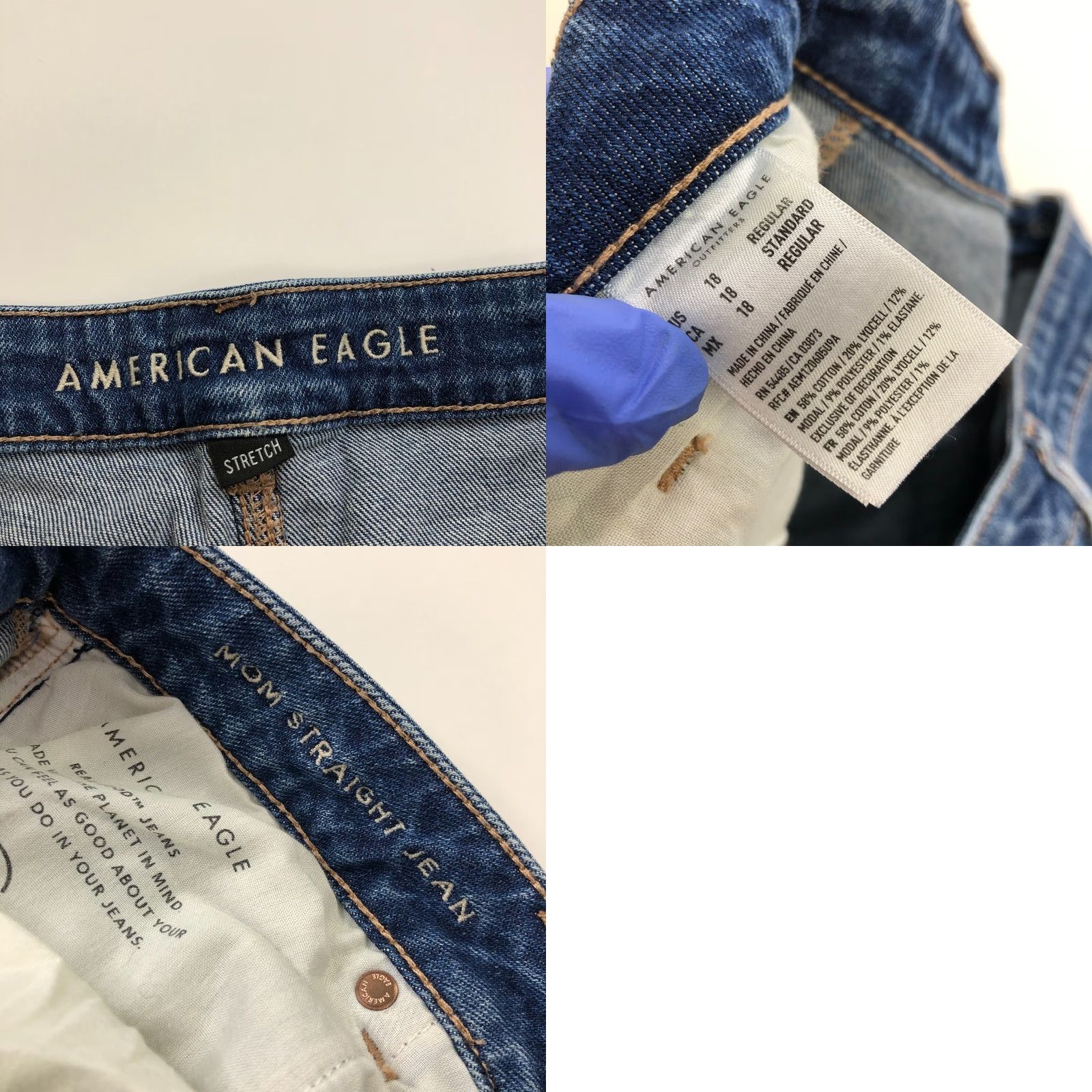 American Eagle Outfitters American Eagle Outfitters Mom Straight Jean 18 High Rise Stretch Denim Blue 37W 27L Adult Womens Jeans Regular Stretch Belt Loops 5-Pocket Size 40" / US 18 - 8 Thumbnail