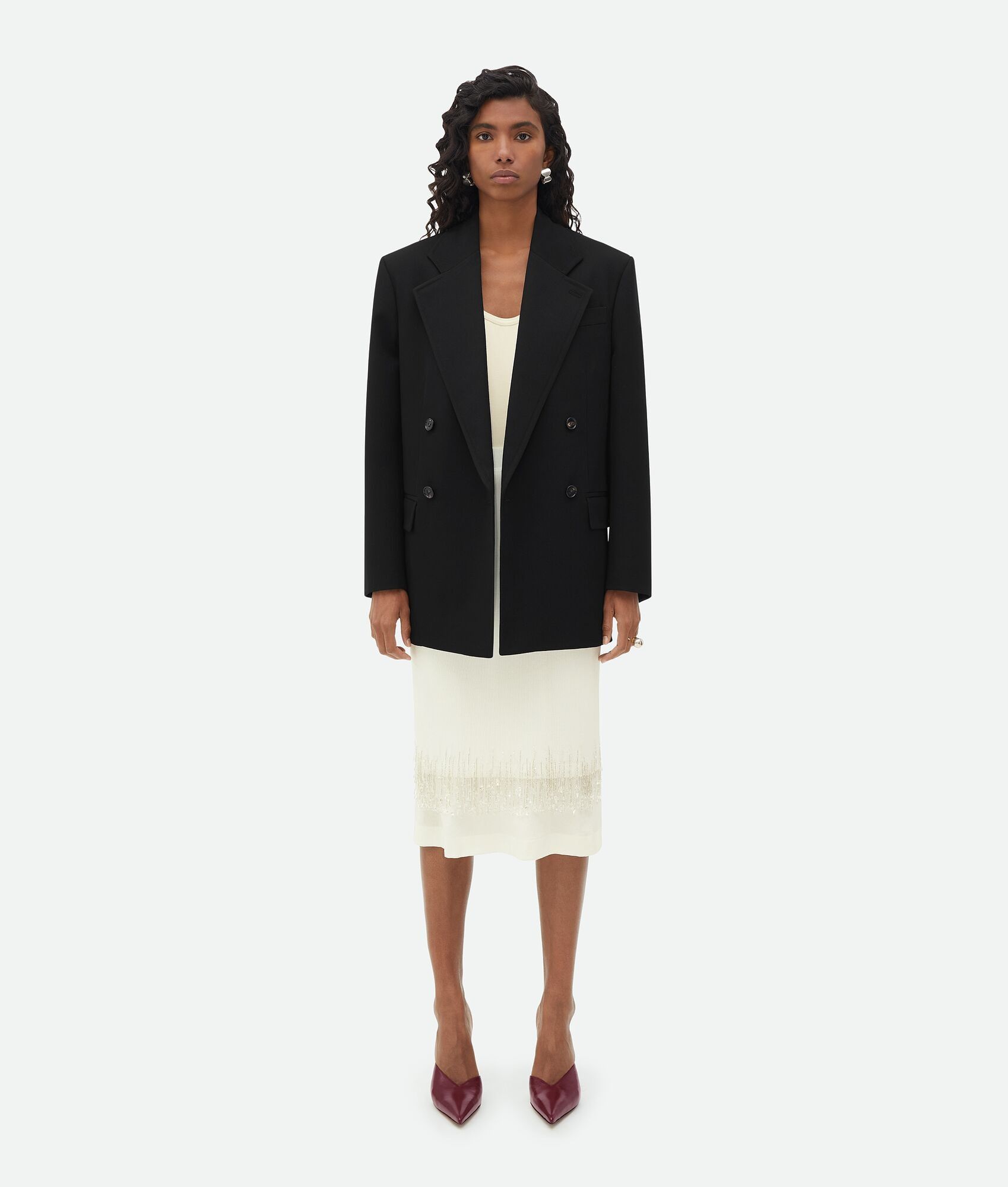 Bottega Veneta o1n1vont0325 Crystal Embroidered Jersey Midi Skirt in Chalk Size 25" / US 0 / IT 36 - 5 Thumbnail