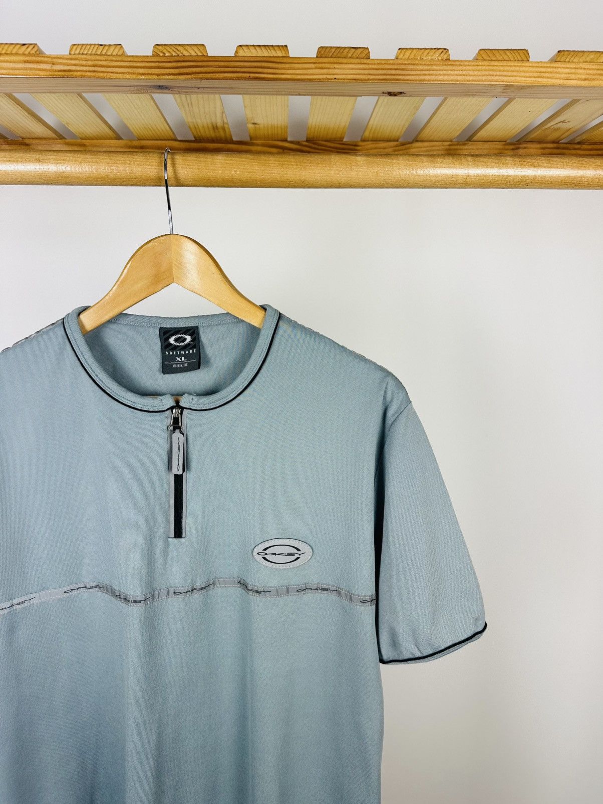 Oakley × Vintage Oakley Software Vintage Men's Blue Cotton Zip Neck T-Shirt Size US XL / EU 56 / 4 - 2 Thumbnail