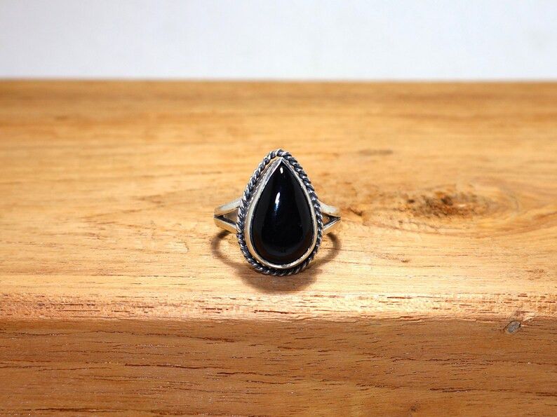 Handmade Handmade Black Onyx Teardrop Ring: 925 Sterling Silver, Gift Size ONE SIZE - 2 Thumbnail