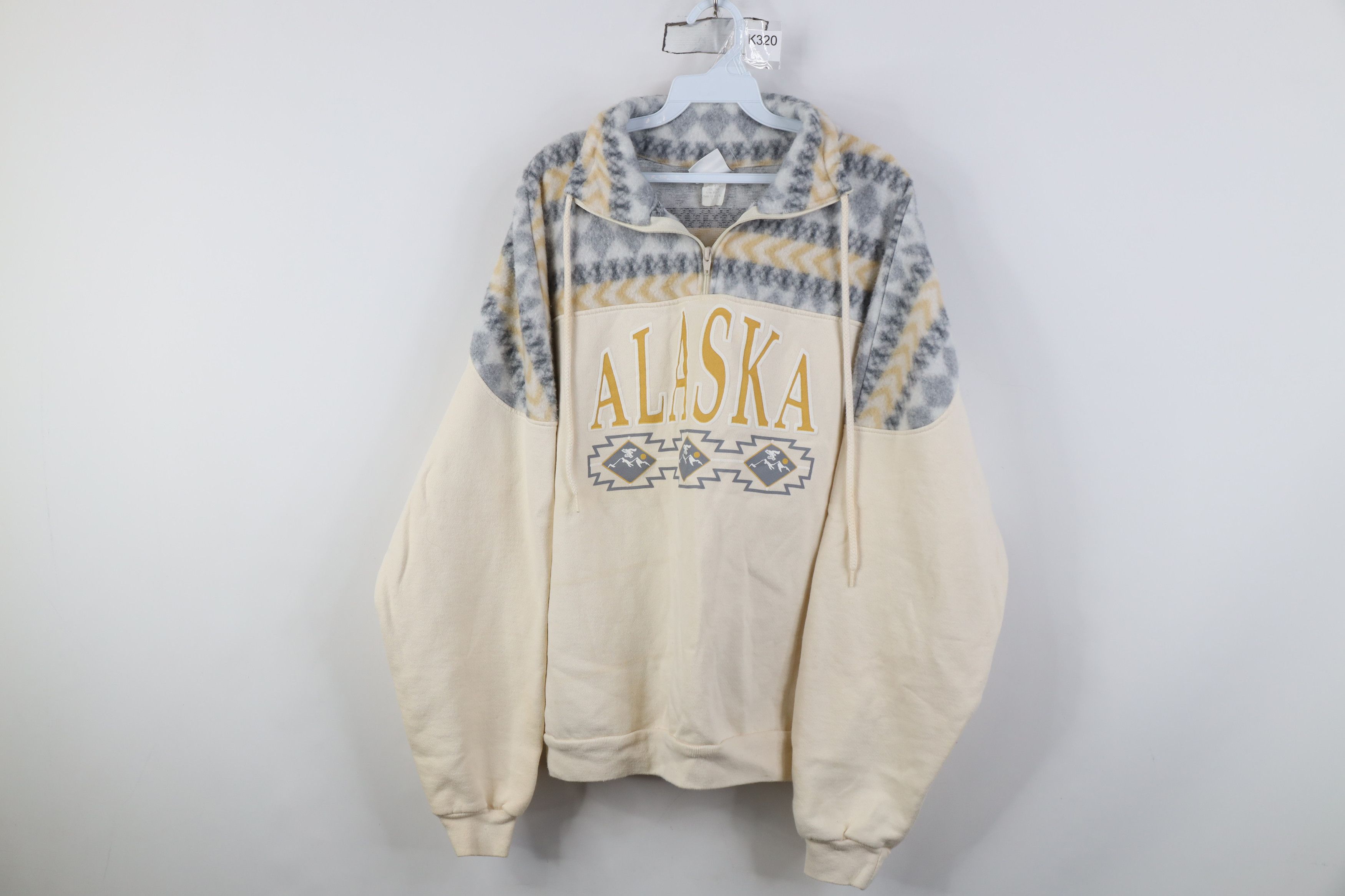 Vintage 90s Streetwear Alaska Half Zip Sweatshirt Cream USA