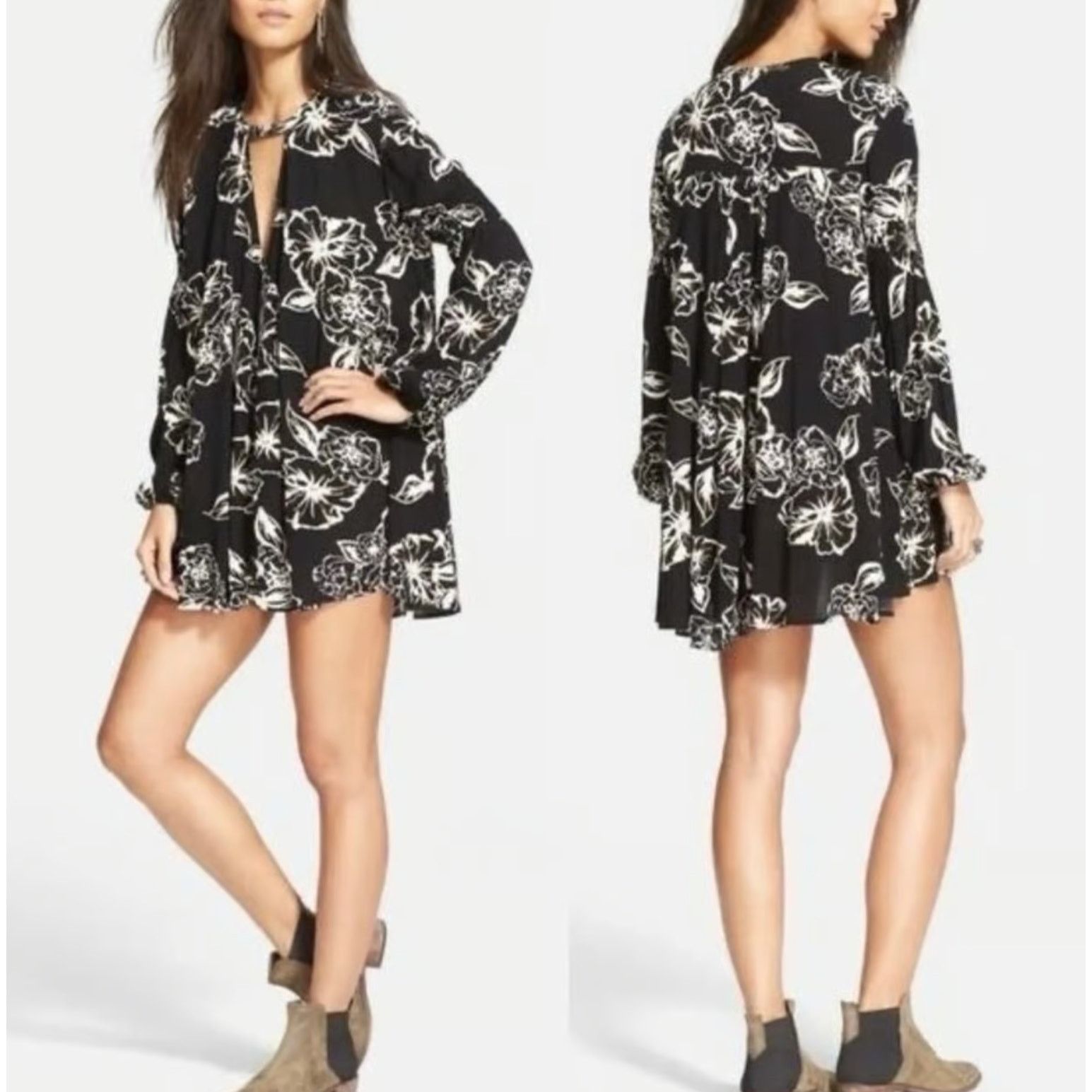 Free People Free People Snap Out of It Swing Tunic Dress Black Floral XS Size XS / US 0-2 / IT 36-38 - 1 Thumbnail