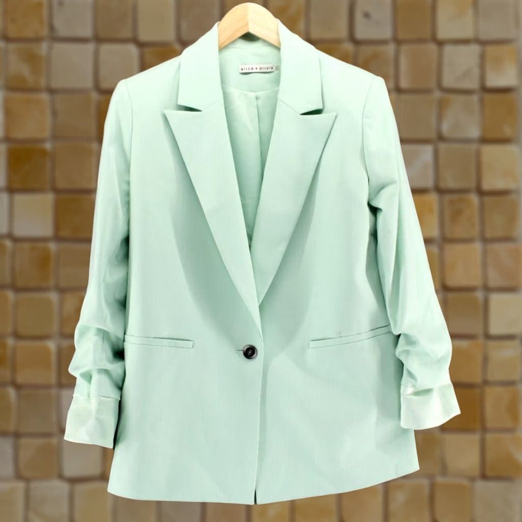 Alice + Olivia Alice + Olivia Women's Blazer Mint Green XS Denny Notch Collar Rolled Cuffs Boyfriend Size XS / US 0-2 / IT 36-38 - 1 Thumbnail