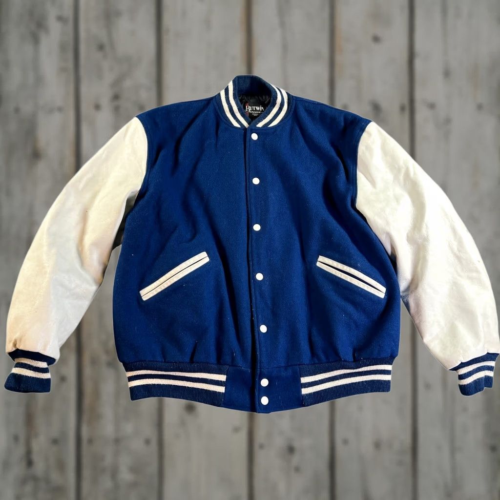 Vintage VINTAGE Butwin Varsity Jacket Mens XL Blue White Wool Leather Letterman Buckeye Jacket Size US XL / EU 56 / 4 - 1 Thumbnail
