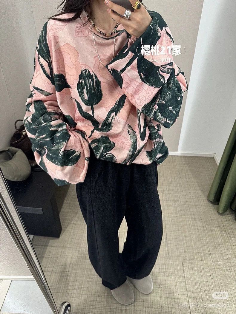 Dries Van Noten DRIES VAN NOTEN Pink ink-wash floral pleated sweatshirt Size S / US 4 / IT 40 - 7 Thumbnail