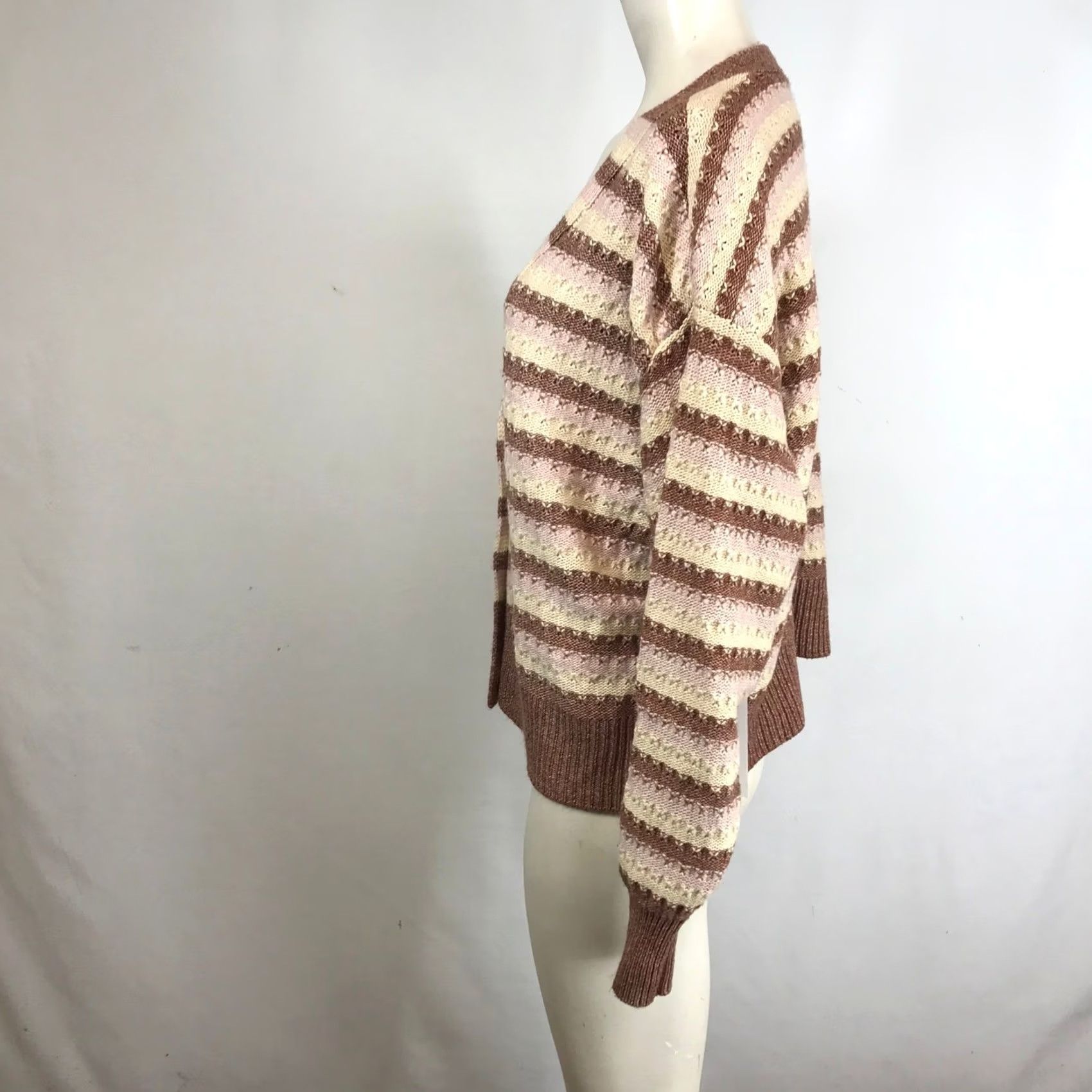 Vintage VINTAGE Celebrity Pink Striped Knit Cardigan Sweater Women's XXXL Brown Pink Beige Size XXL / US 16-18 / IT 52-54 - 6 Thumbnail