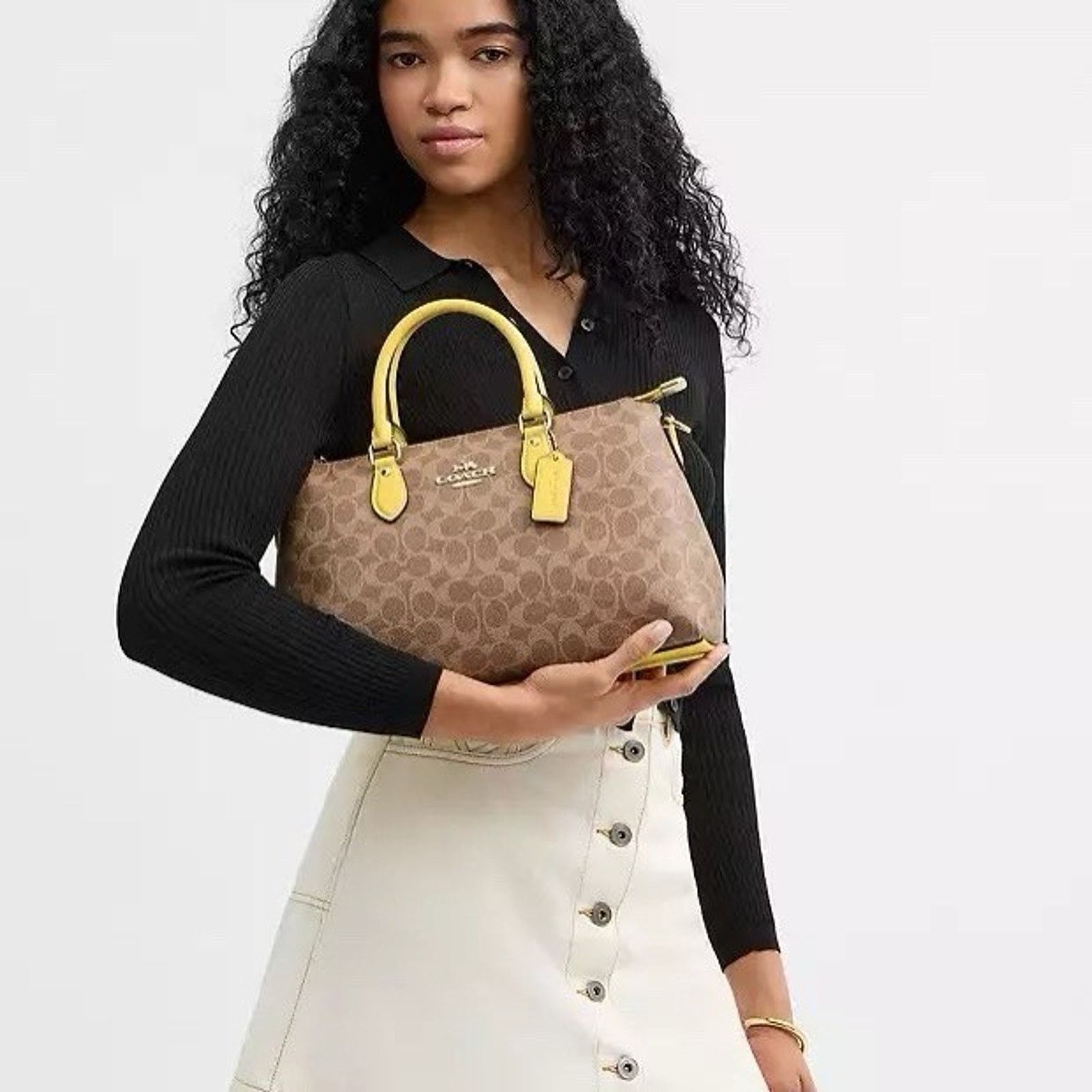 Coach NWT COACH Georgia Satchel Signature Canvas CW422 Tan/Yellow Size ONE SIZE - 7 Thumbnail