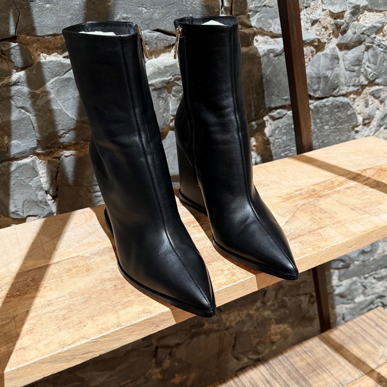 Gianvito Rossi Gianvito Rossi Black Leather Hamnes Wedge Pointy Boots Size US 11.5 / IT 41.5 - 3 Thumbnail
