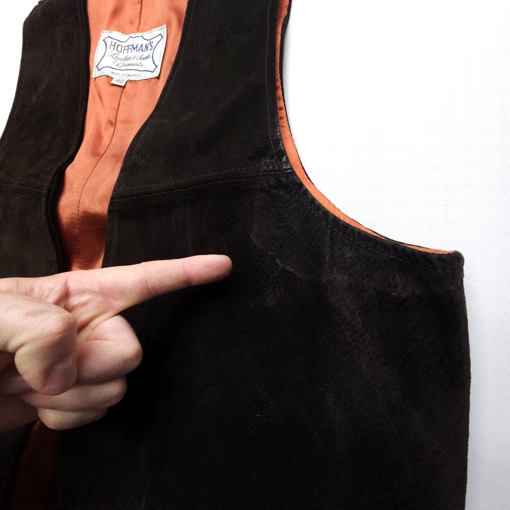 Vintage Vtg Hoffmans Leather Suede Vest Mens 42 Brown Open Western Urban Cowboy 70s USA Vest Mens Brown 42 Size US XS / EU 42 / 0 - 5 Thumbnail