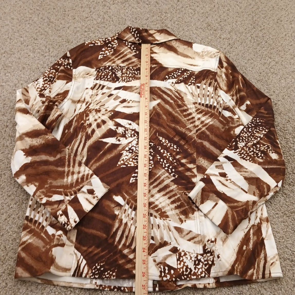 Vintage Chico's Jacket Womens Size 3 Brown Floral Twill Long Full Zip Size XS / US 0-2 / IT 36-38 - 6 Thumbnail