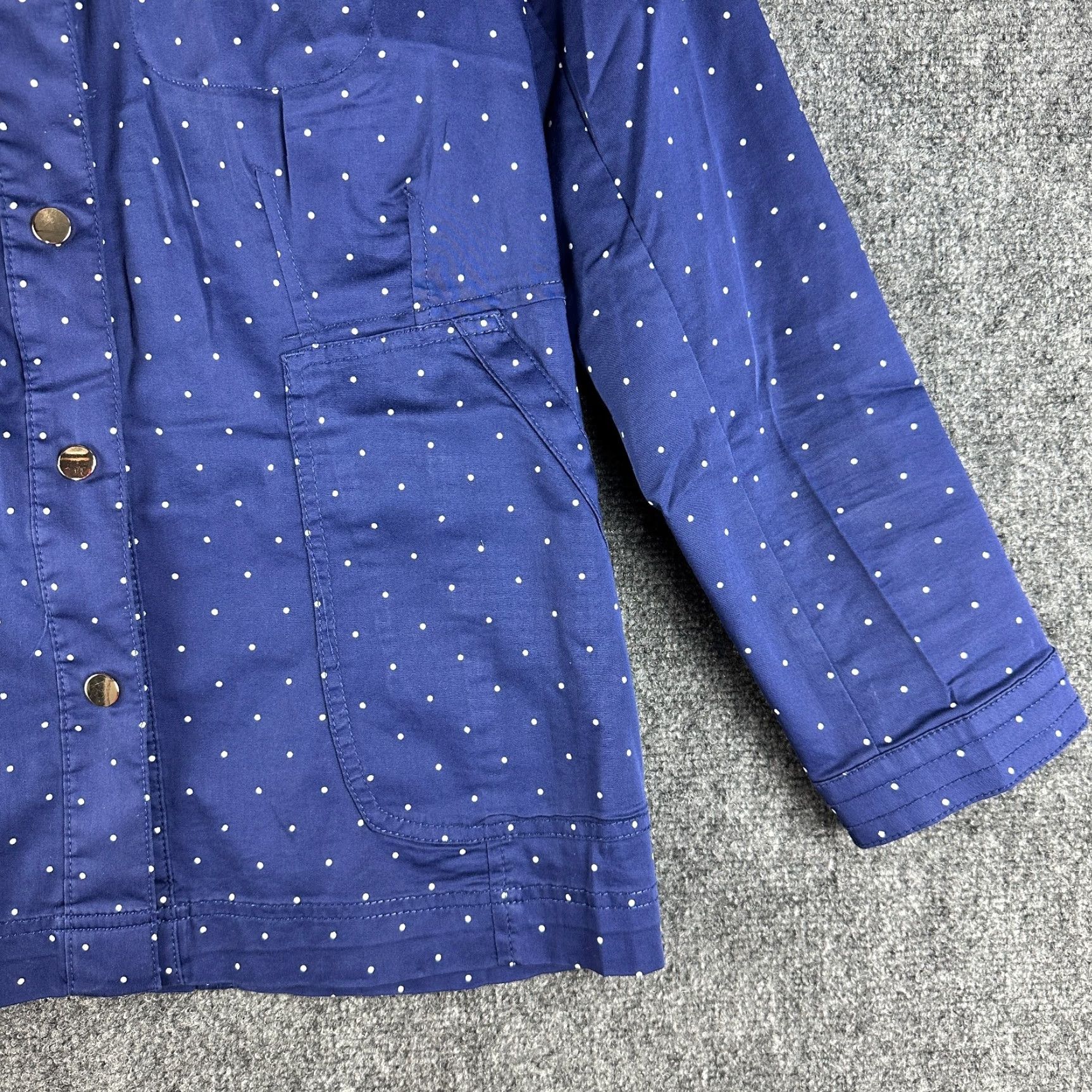 Vintage Chicos Jacket Womens 8 Snap Front Blue Polka Dot Stretch Pockets Shirt Womens Jacket Outfit Size M / US 6-8 / IT 42-44 - 2 Thumbnail