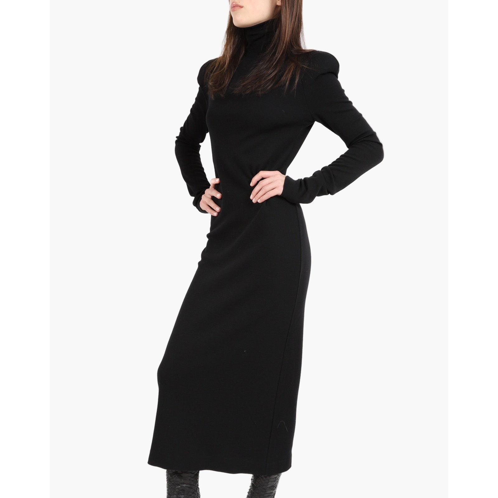 FW17 3D Turtleneck Maxi Dress in Black Wool