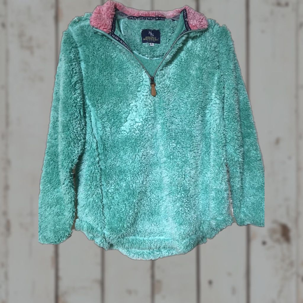 Vintage Simply Southern Pullover Womens XL Mint/Pink Faux Fur 1/4 Zip Pockets Winter Outdoor Size XL / US 12-14 / IT 48-50 - 1 Thumbnail