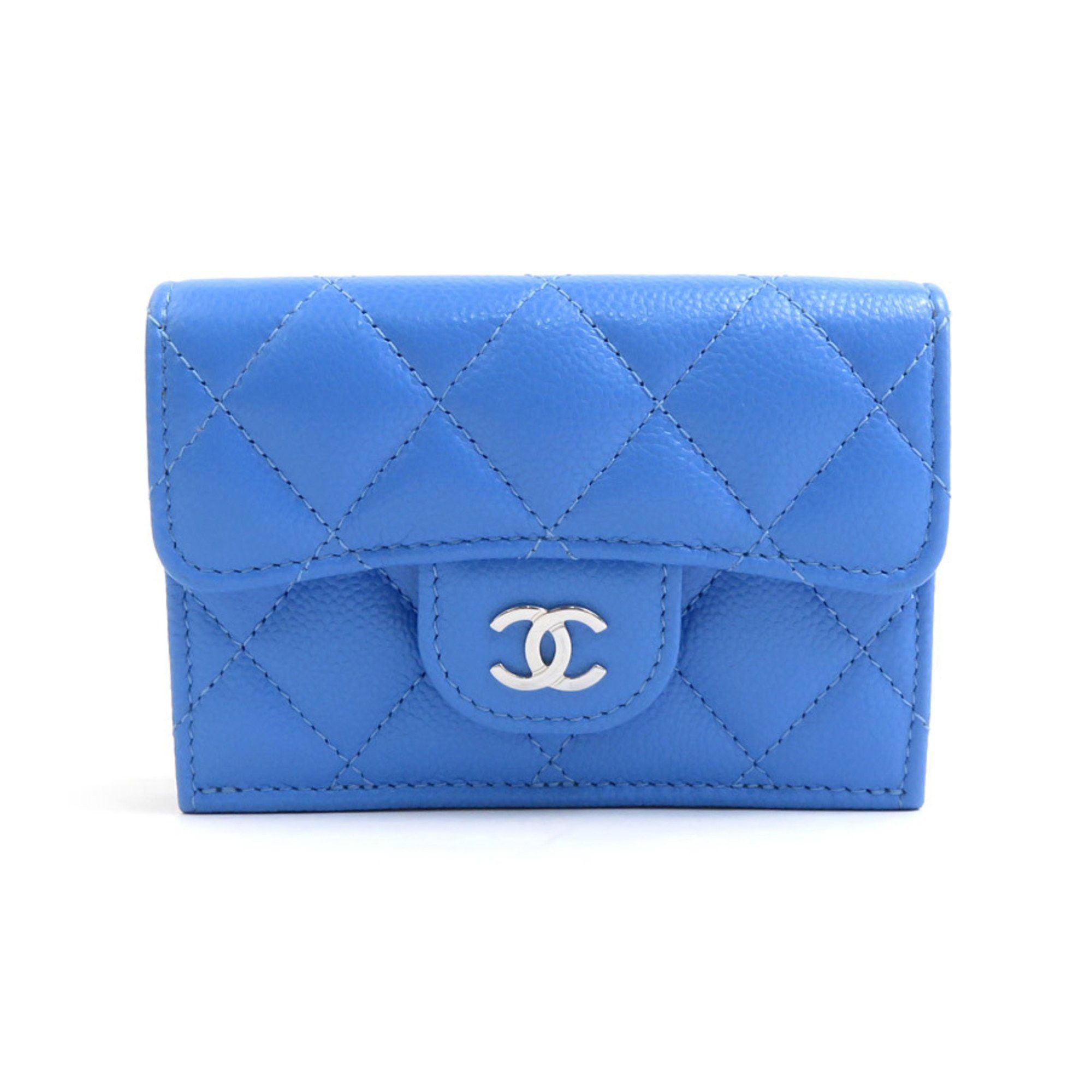 Chanel CHANEL Tri-fold Wallet Caviar Skin Leather Blue Women's 90029g Size ONE SIZE - 1 Thumbnail
