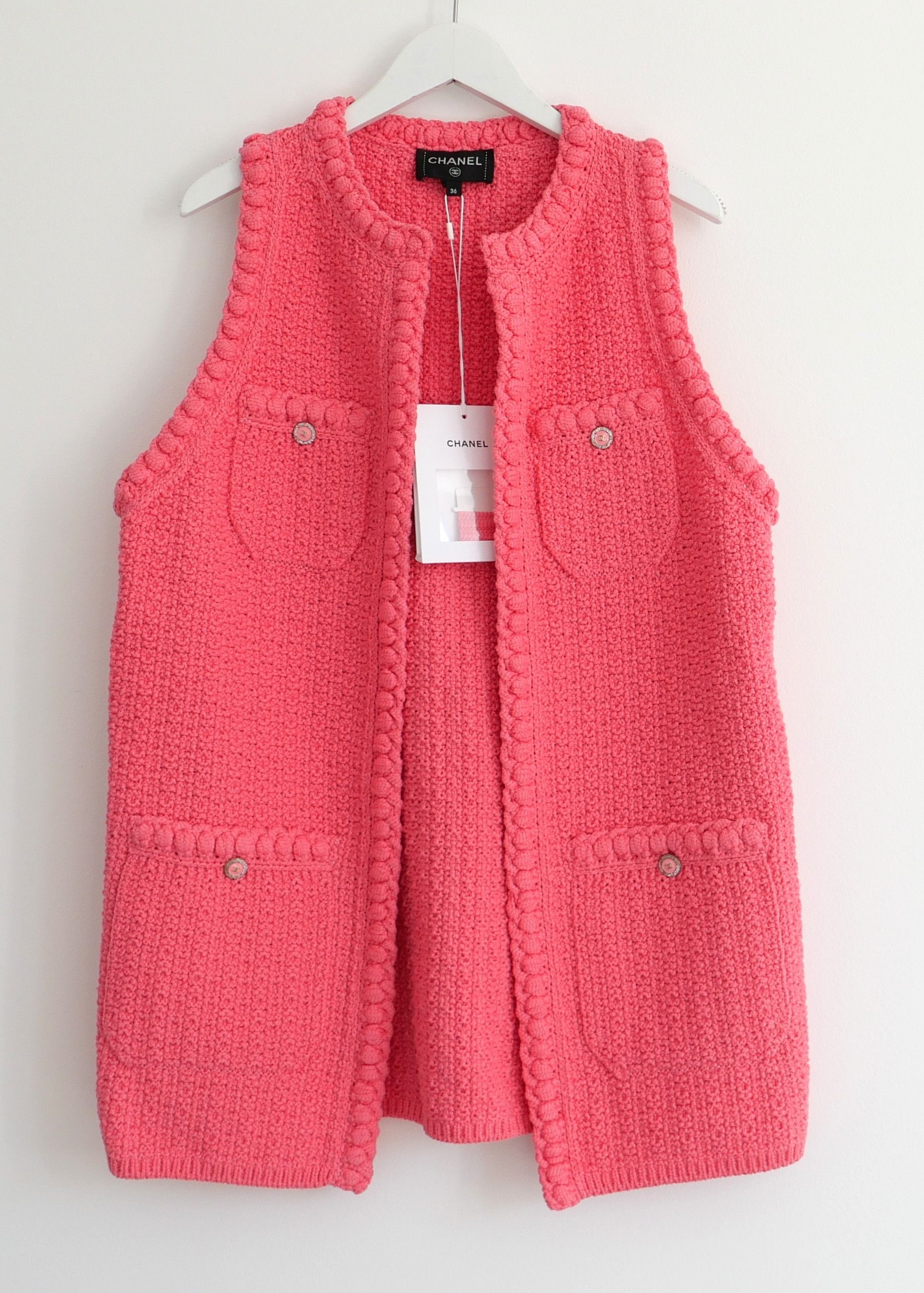 Chanel Spring 22S Coral Pink Knitted Sleeveless Jacket
