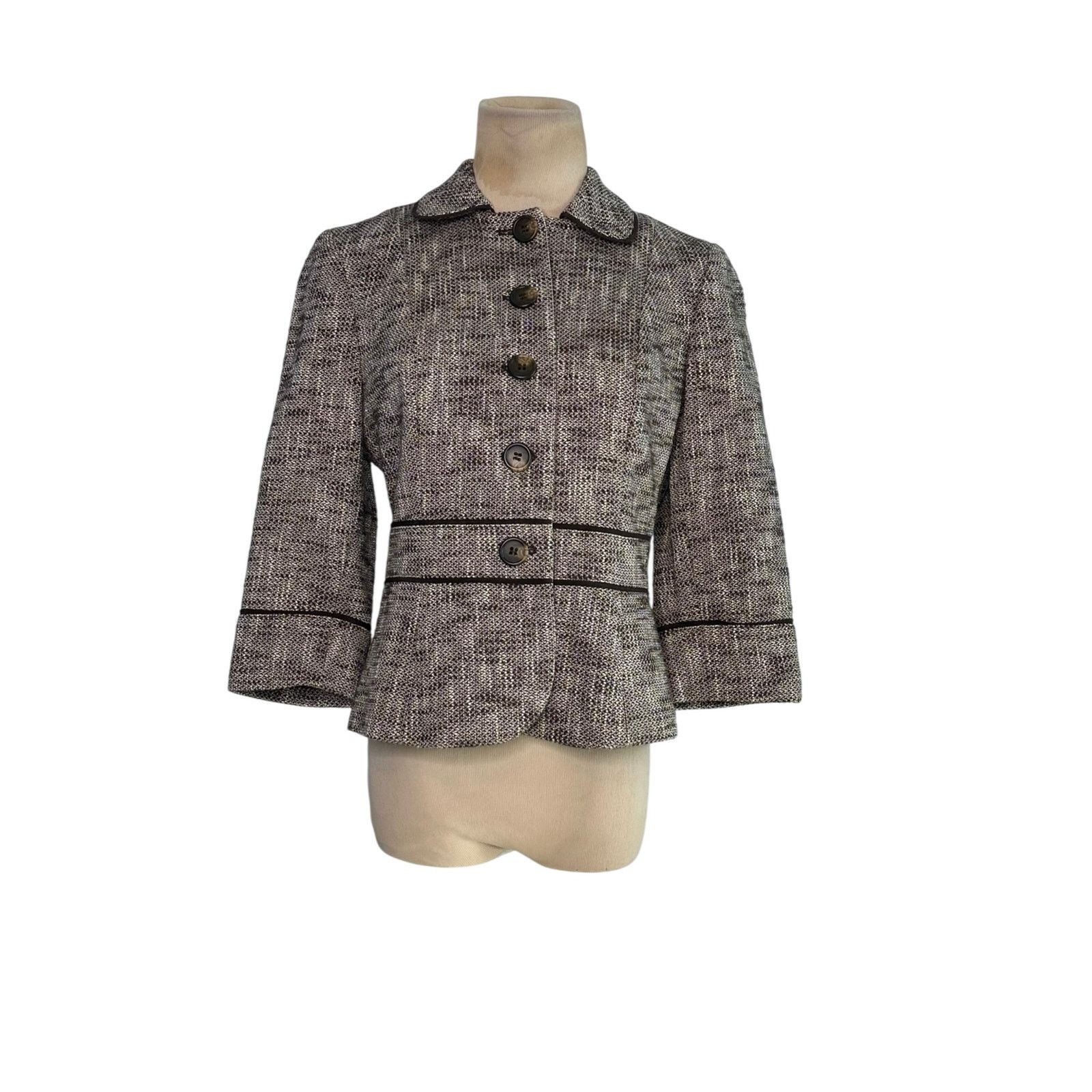 Loft Loft brown tweed 3/4 sleeves buttoned blazer jacket size 4P Size S / US 4 / IT 40 - 11 Thumbnail
