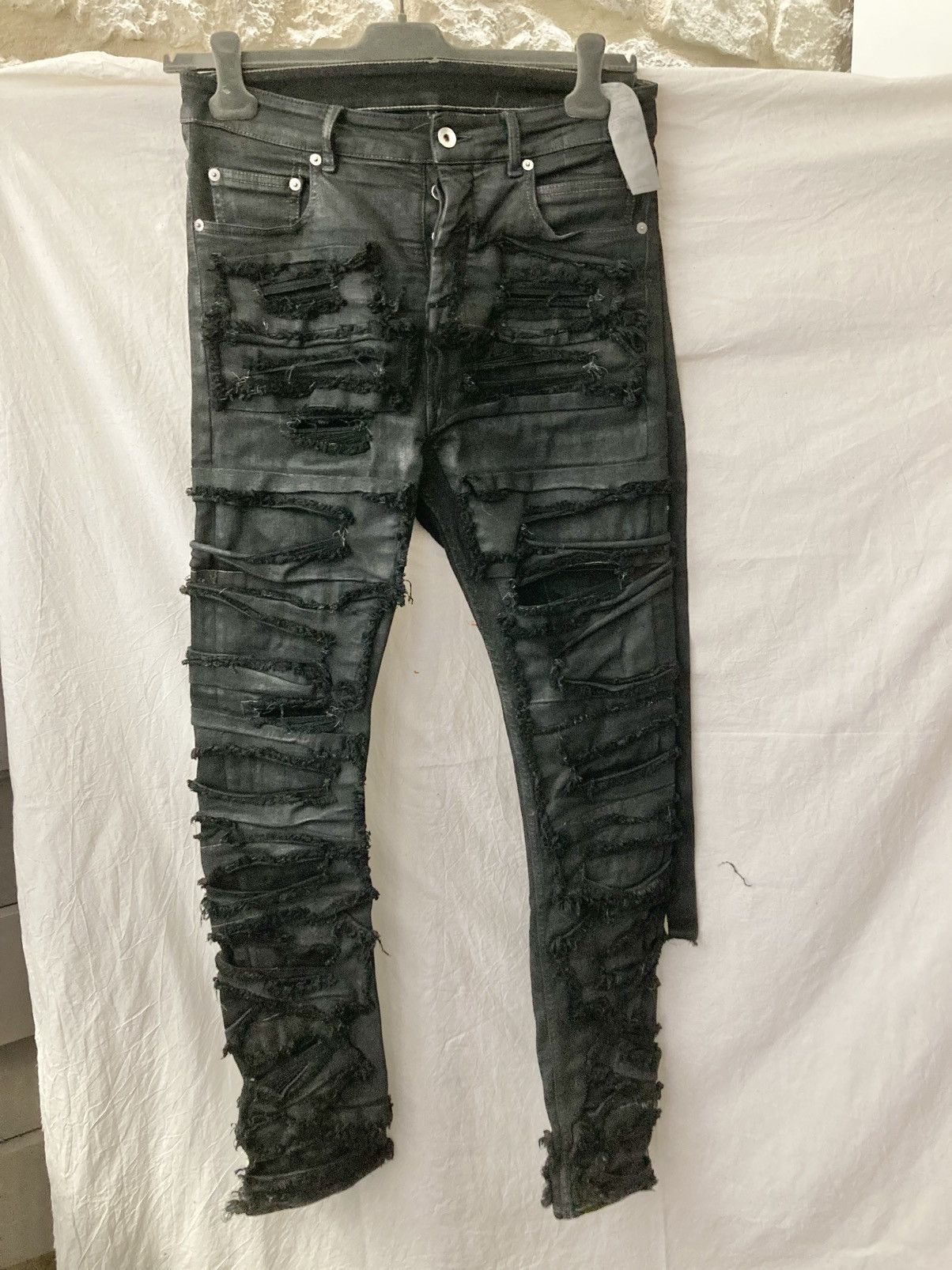 Rick Owens Drkshdw Rick Owens Black Foil Slash Stretch Denim Size US 29 - 2 Thumbnail