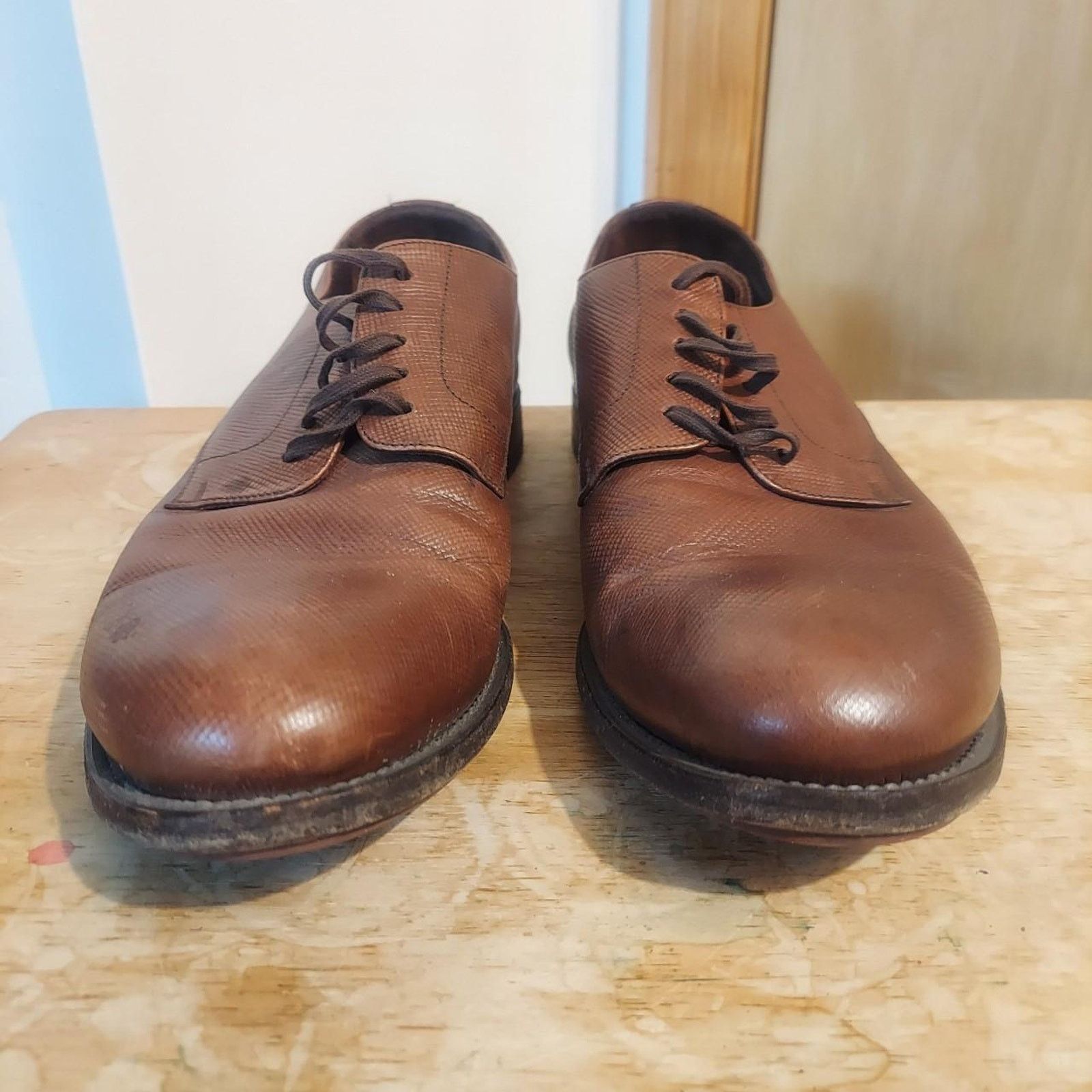 Prada Prada Saffiano 2EE049 Men's US 10 Brown Leather Oxford Shoes Size US 10 / EU 43 - 4 Thumbnail