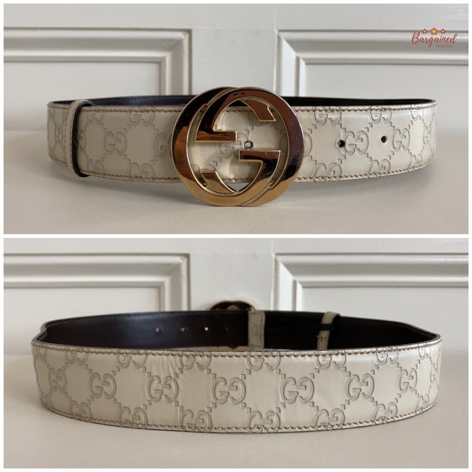 Gucci Gucci Cream Guccissima Leather Gold Interlocking Buckle Belt Size 30 - 6 Thumbnail