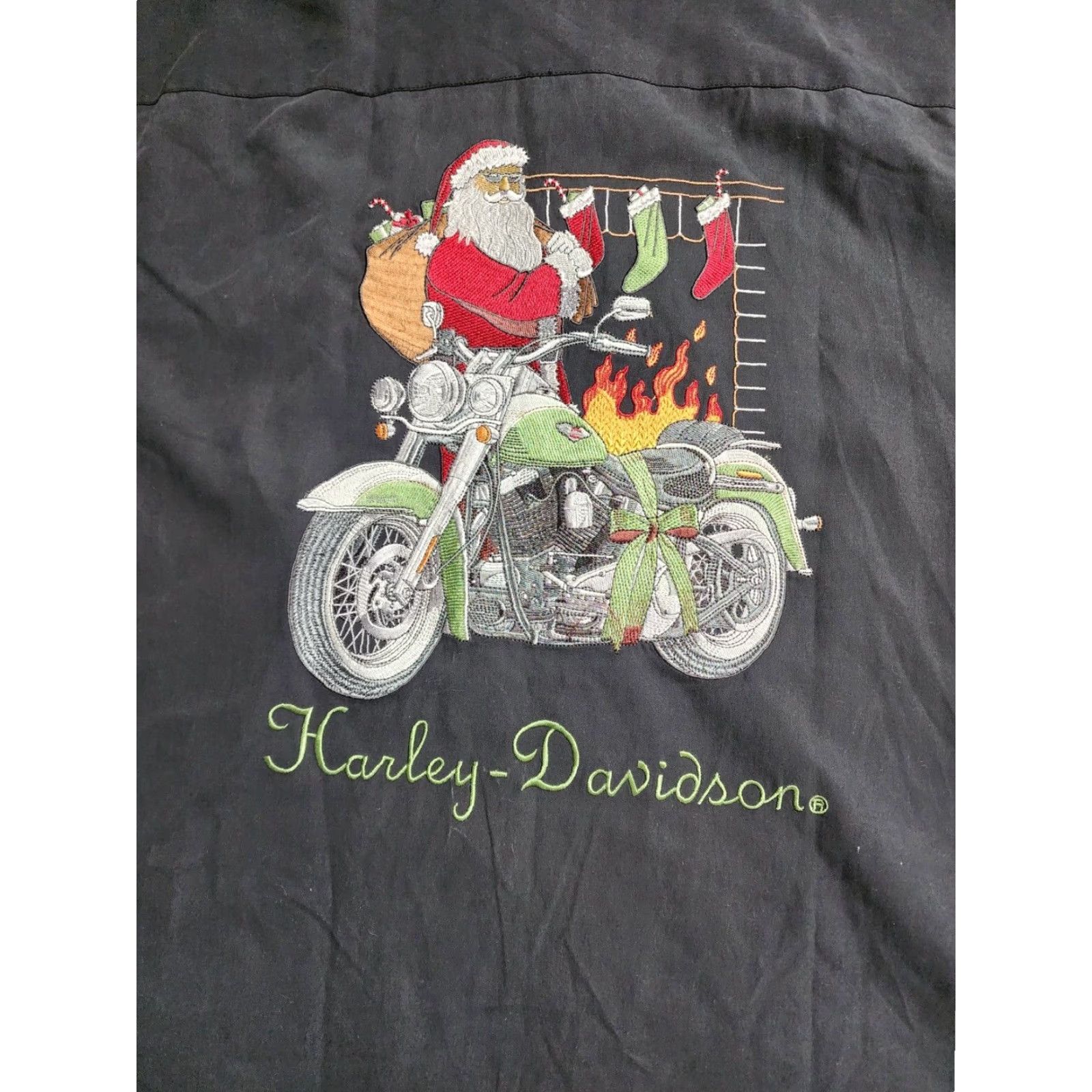 Harley Davidson Harley-Davidson Christmas Santa Panelback Shirt Large Black Embroidered Mens Size US L / EU 52-54 / 3 - 7 Thumbnail
