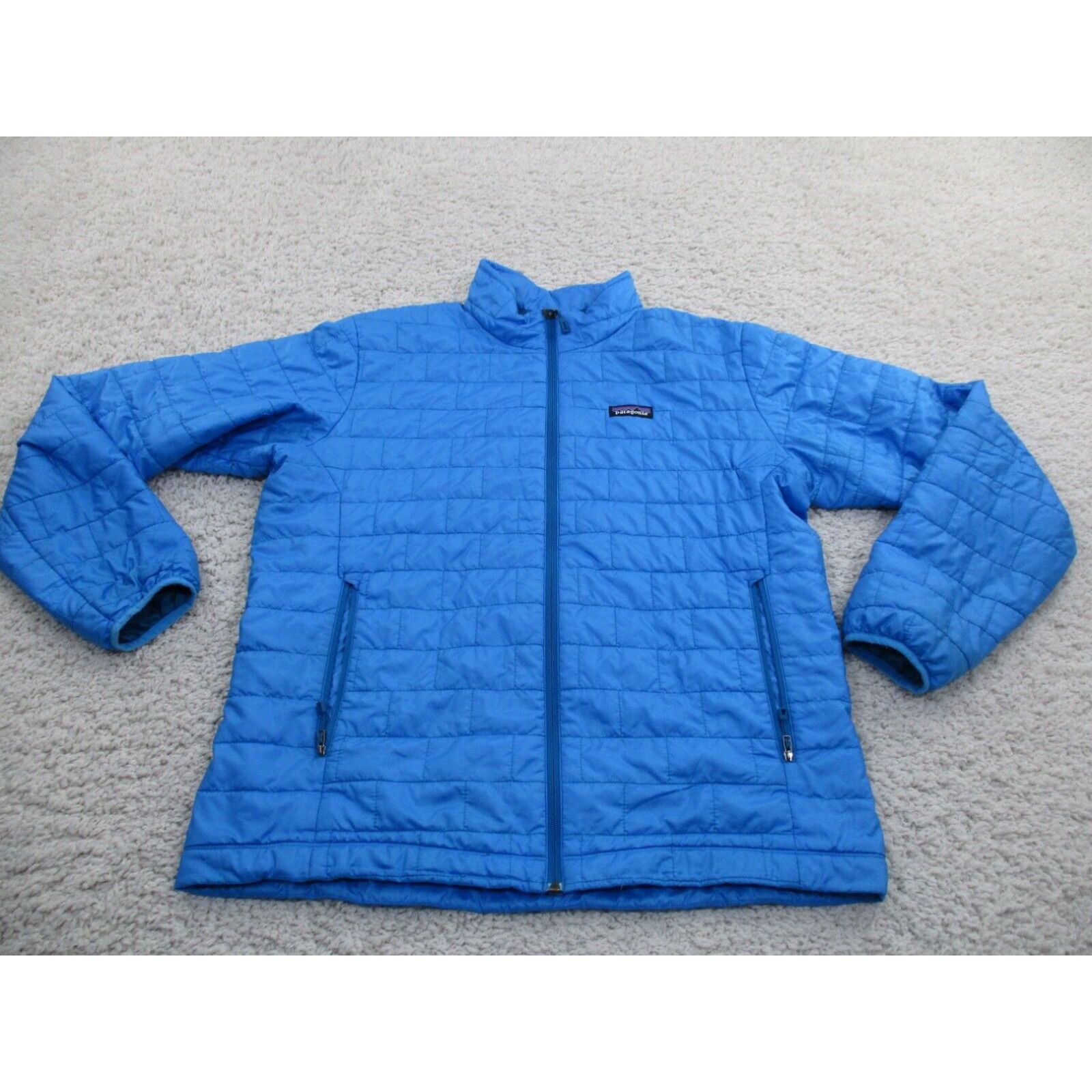 Image of Patagonia Jacket Men Large Blue Nano Puff Quilted Primaloft Full Zip Lightweight in White