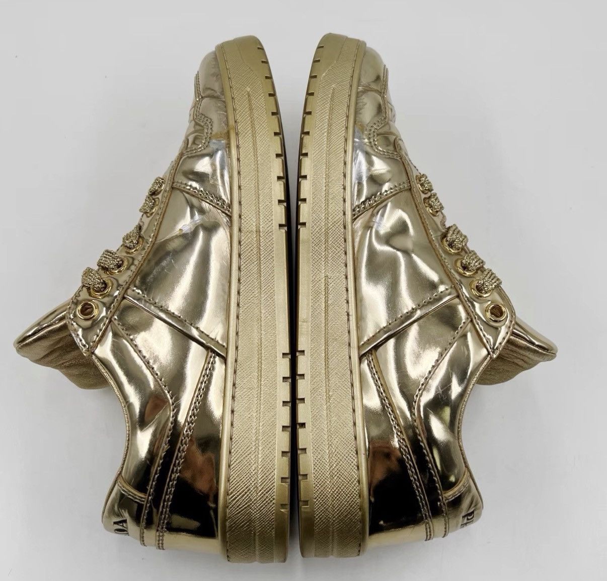 Prada Prada Gold Downtown Leather Round-Toe Low-Top Sneakers K12 Size US 7.5 / IT 37.5 - 4 Thumbnail