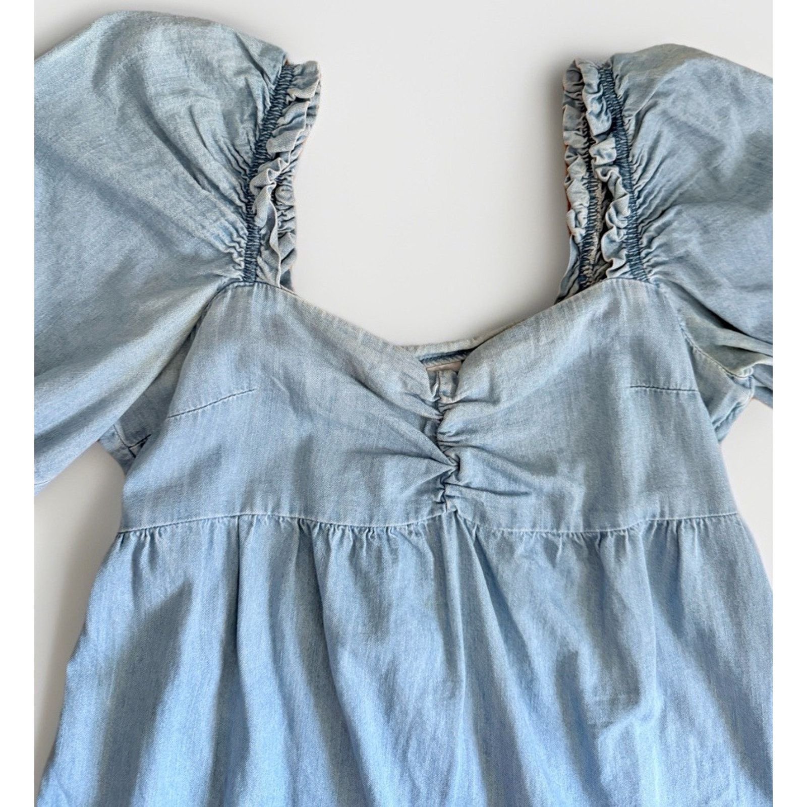 H&M H&M 100% Cotton Puff Sleeve Baby Doll Dress Denim Zip S Size S / US 4 / IT 40 - 3 Thumbnail